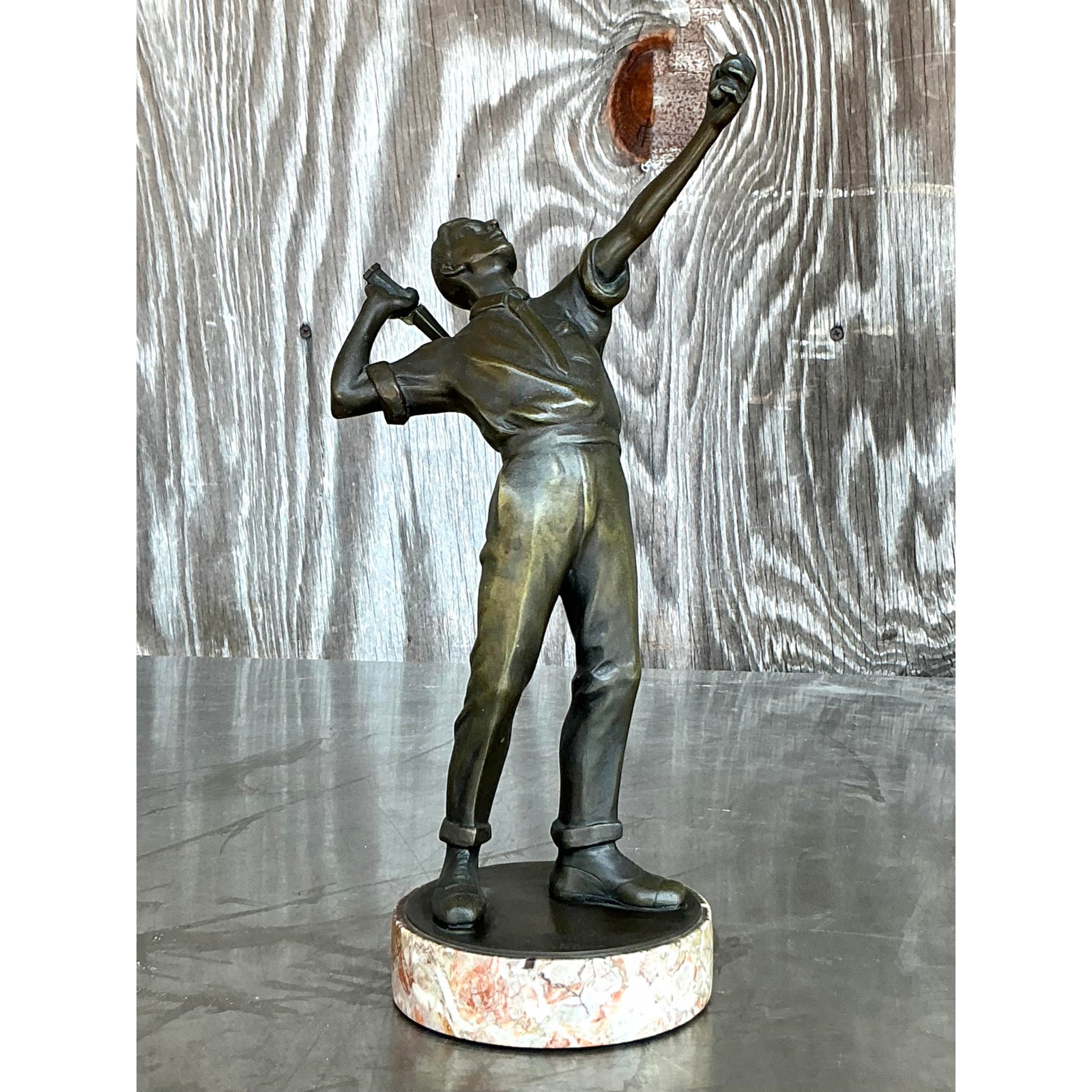 Vintage Boho Bronze Tennis Player Sculpture - Side view