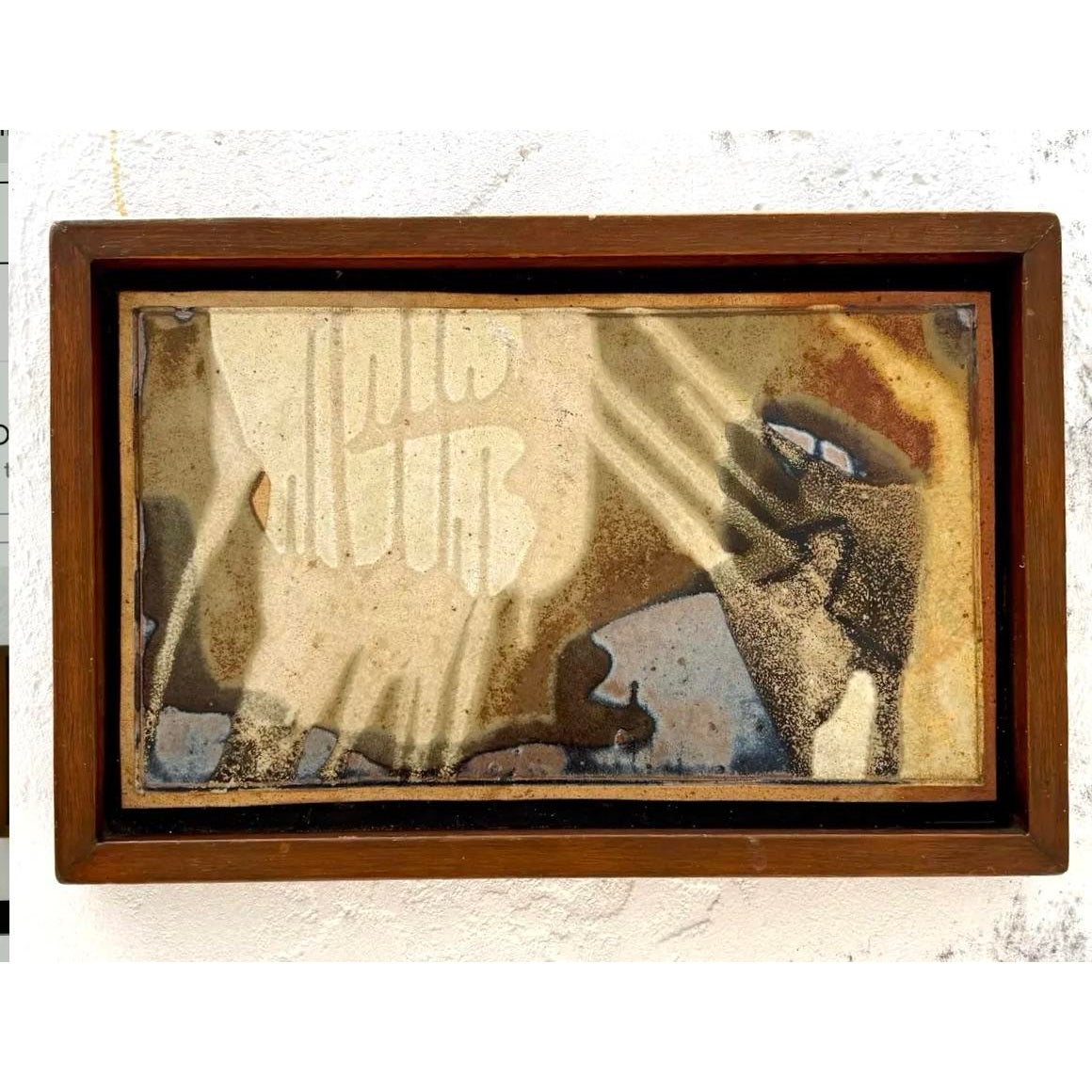 Vintage Boho Brown Abstract Tile in Wooden Frame - Detail view