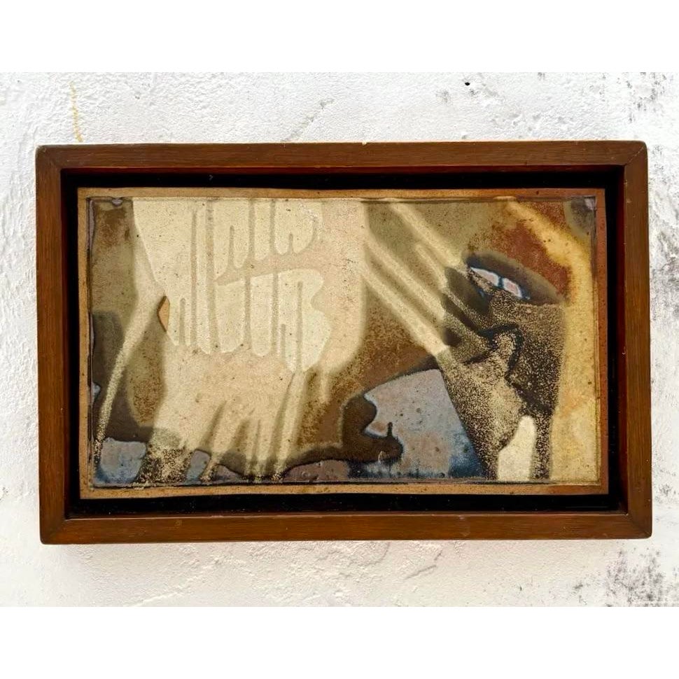 Vintage Boho Brown Abstract Tile in Wooden Frame - Top view