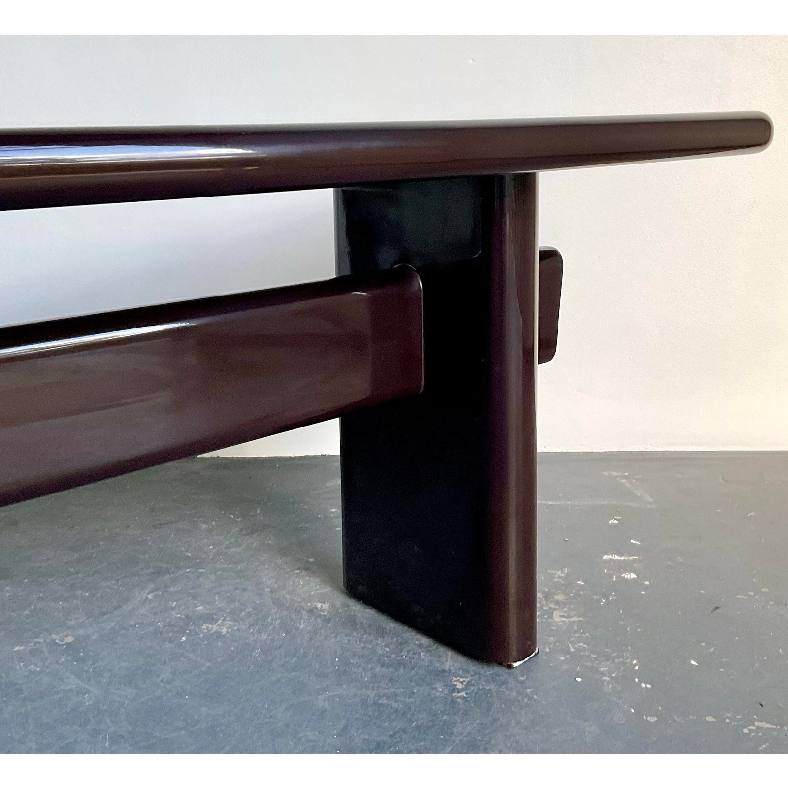 Vintage Boho Brown Lacquered Console Table - Back view