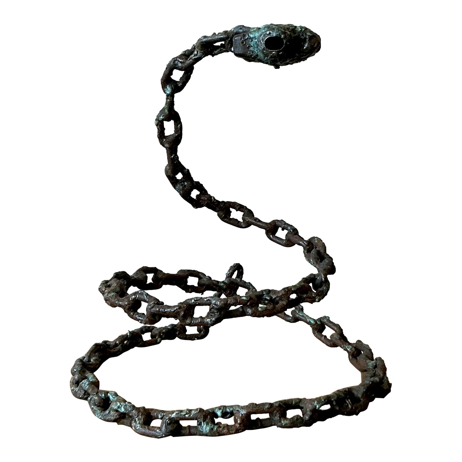 Vintage Boho Brutalist Chain Link Snake Sculpture