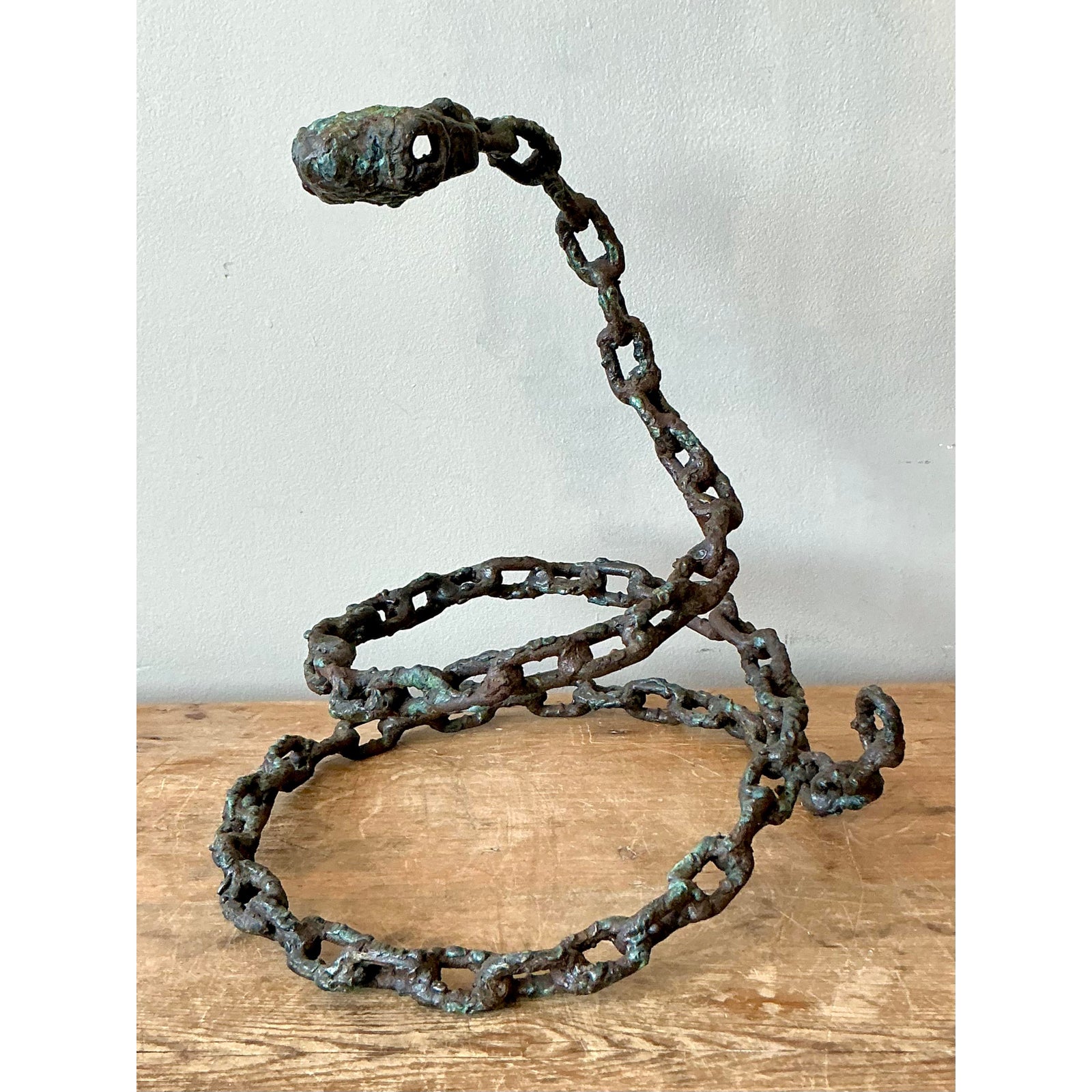 Vintage Boho Brutalist Chain Link Snake Sculpture - Back view