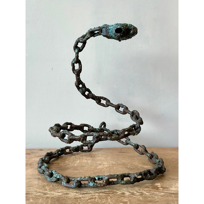 Vintage Boho Brutalist Chain Link Snake Sculpture - Top view