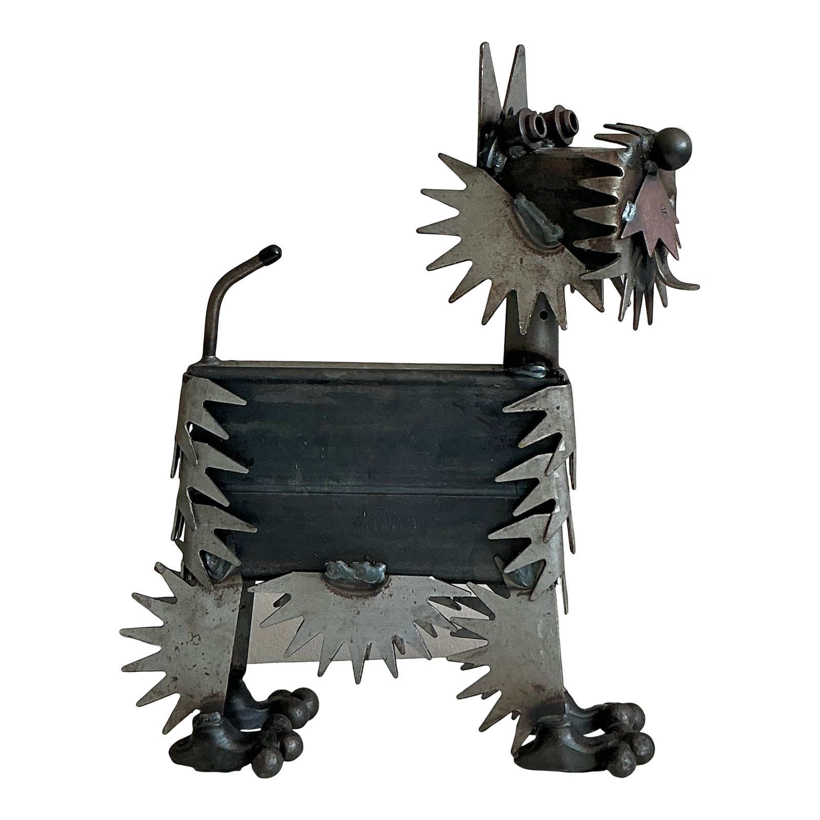 Vintage Boho Brutalist Torch Cut Sculpture of Dog - Detail view