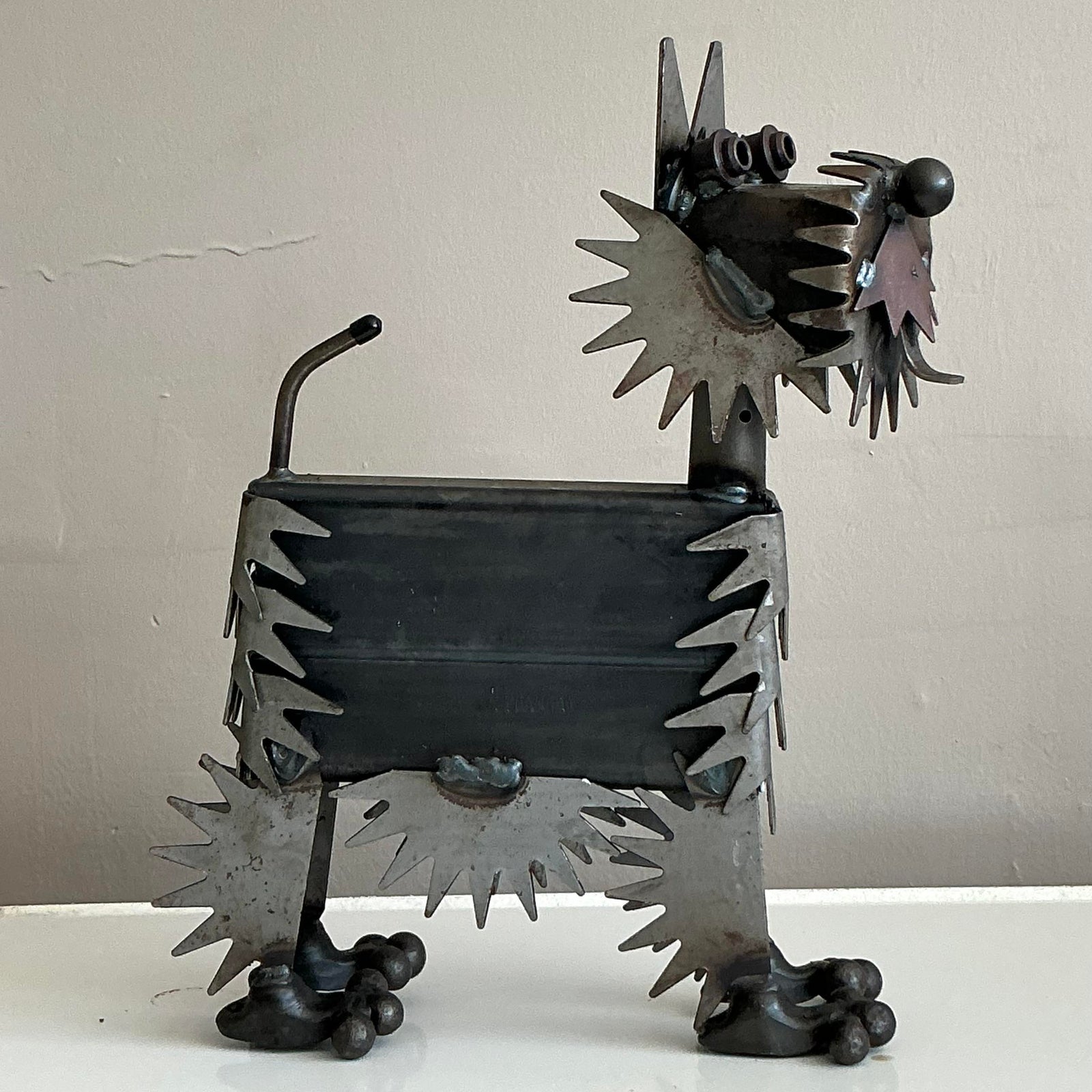 Vintage Boho Brutalist Torch Cut Sculpture of Dog - Top view