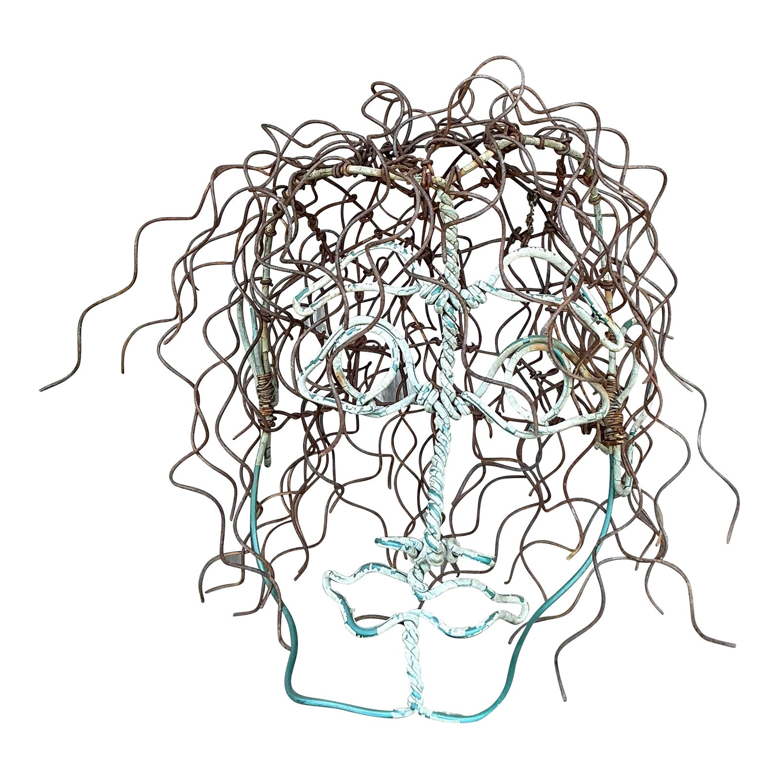 Vintage Boho Brutalist Wire Sculpture of Head - Detail view