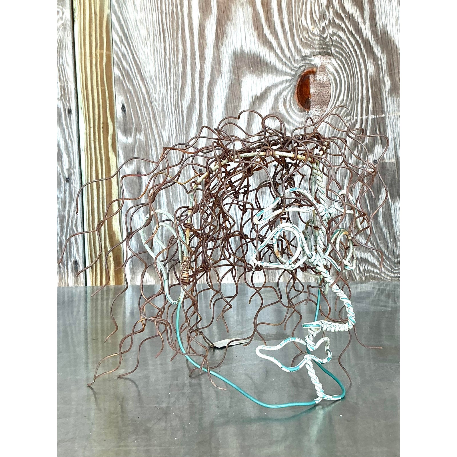Vintage Boho Brutalist Wire Sculpture of Head - Top view