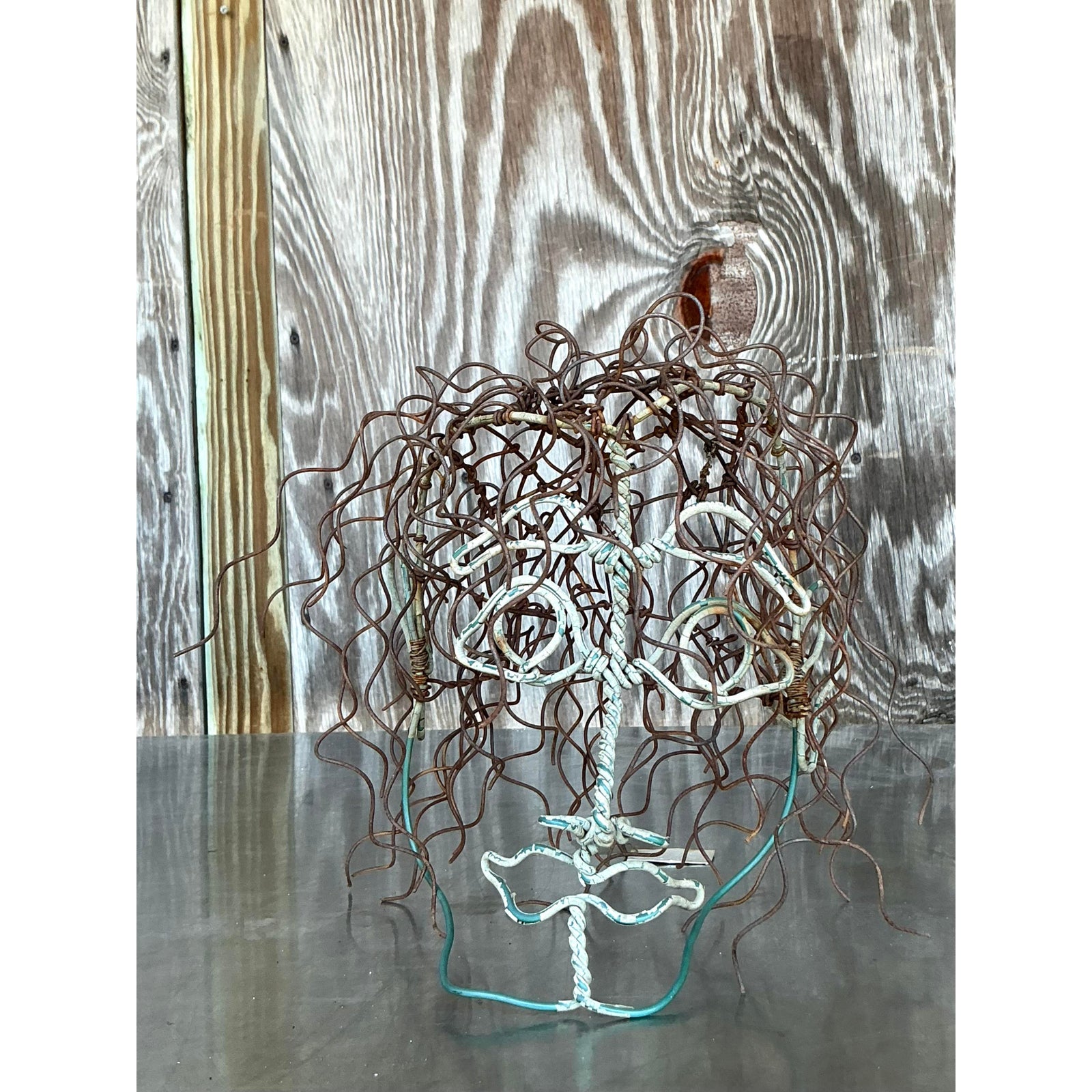 Vintage Boho Brutalist Wire Sculpture of Head - Side view
