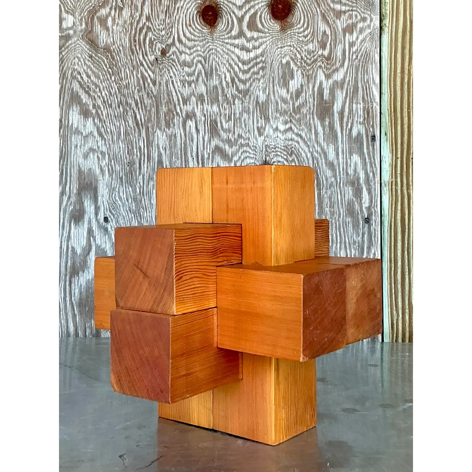 Vintage Boho Building Block Sculpture - Side view