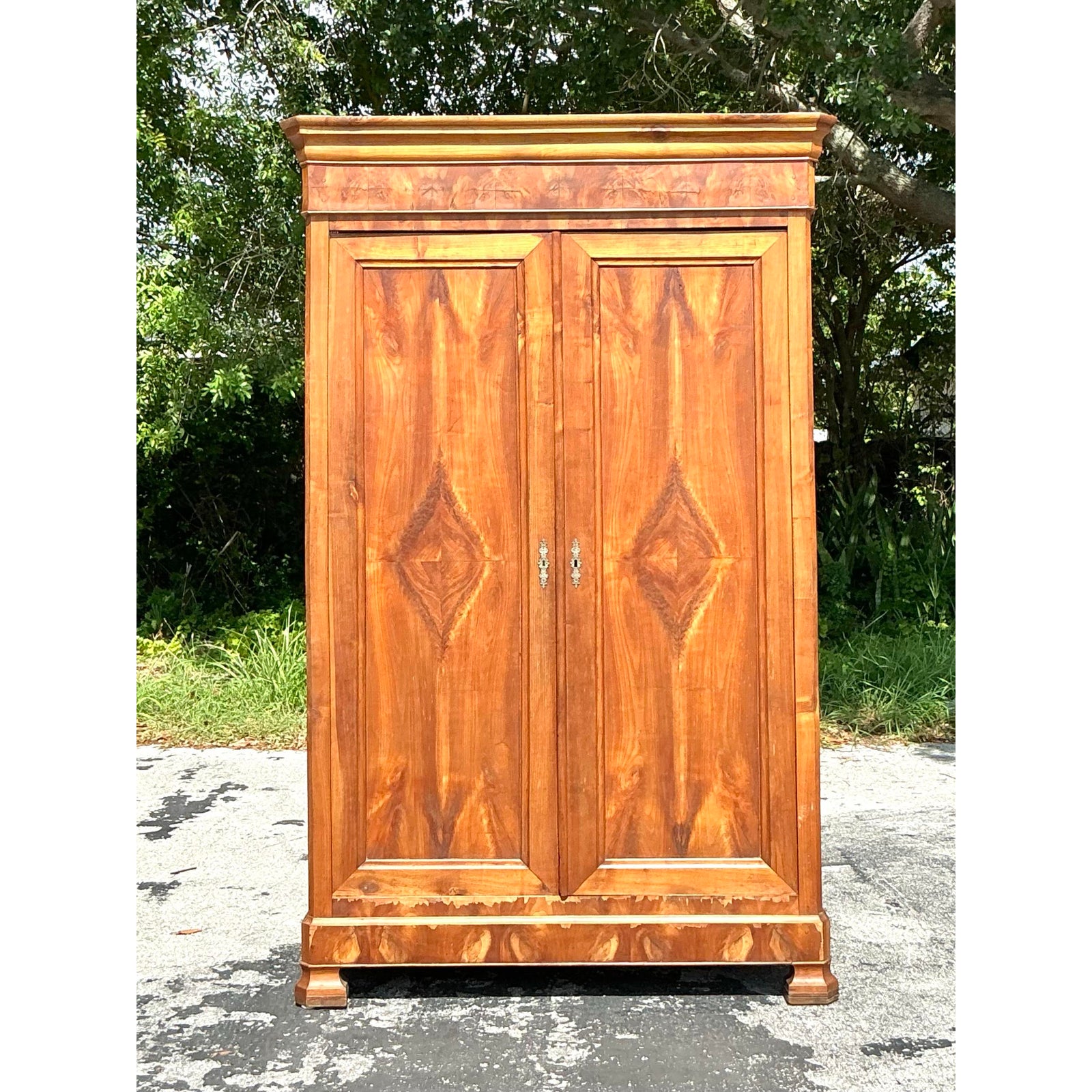 Vintage Boho Burl Wood Armoire - Side view
