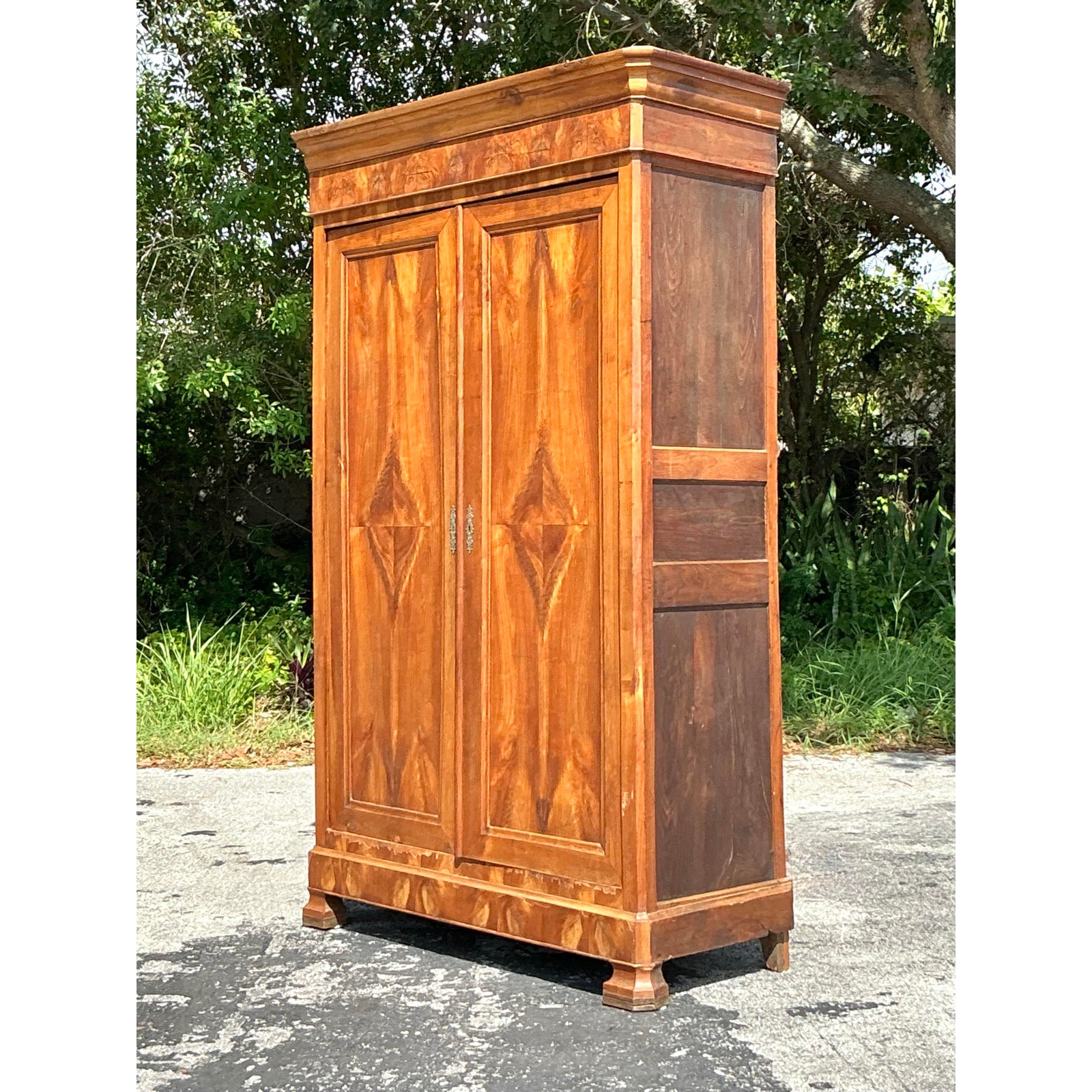 Vintage Boho Burl Wood Armoire - Back view