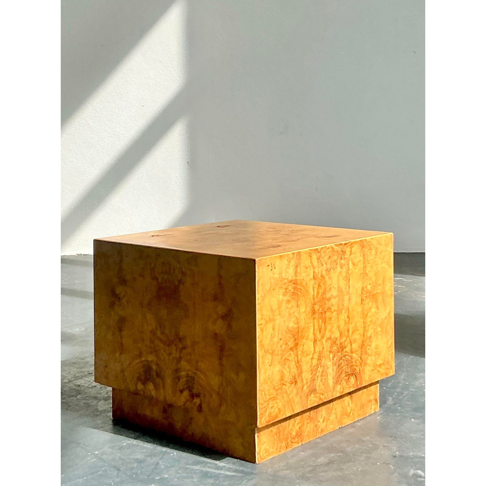 Vintage Boho Burl Wood Cube Side Table - Detail view