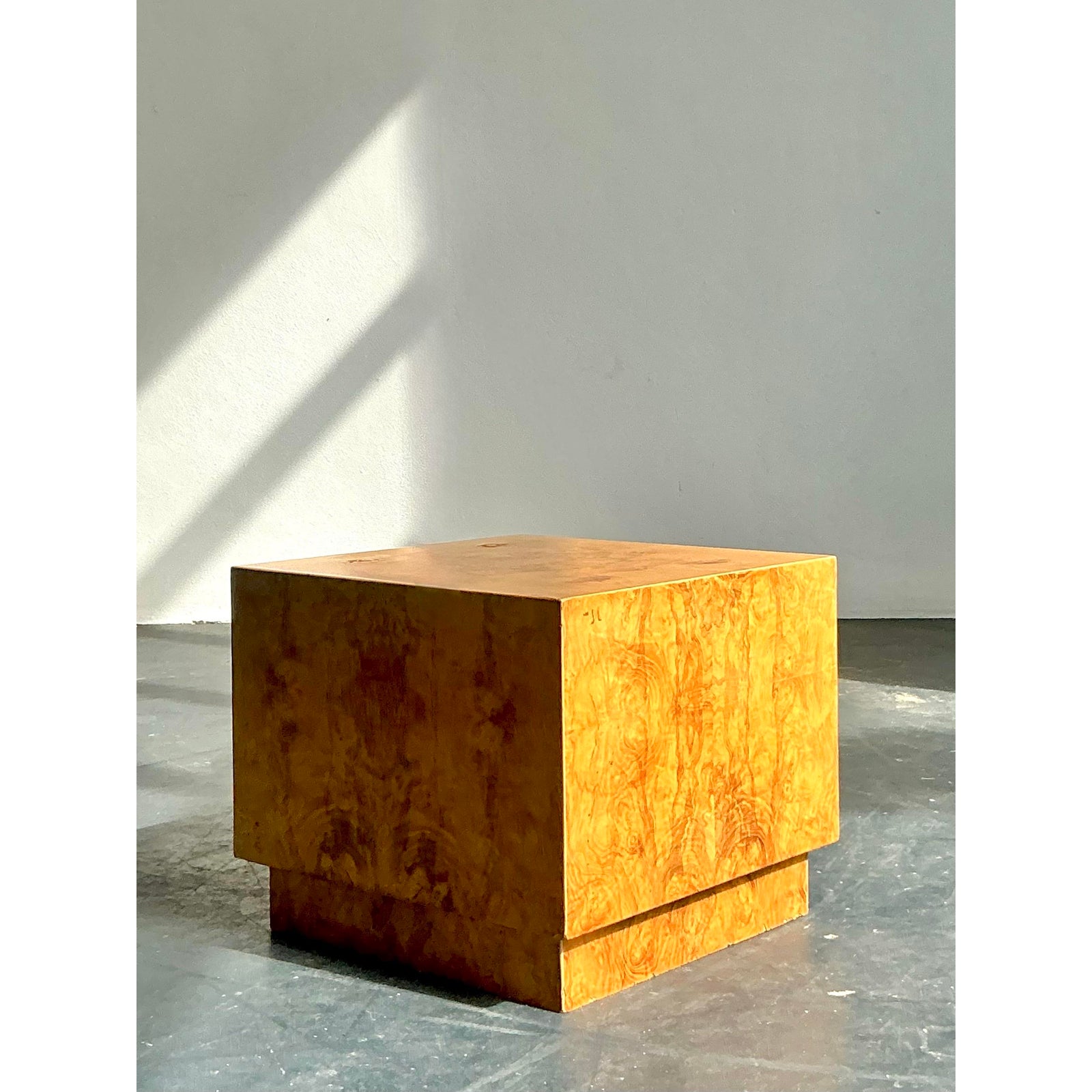 Vintage Boho Burl Wood Cube Side Table - Top view