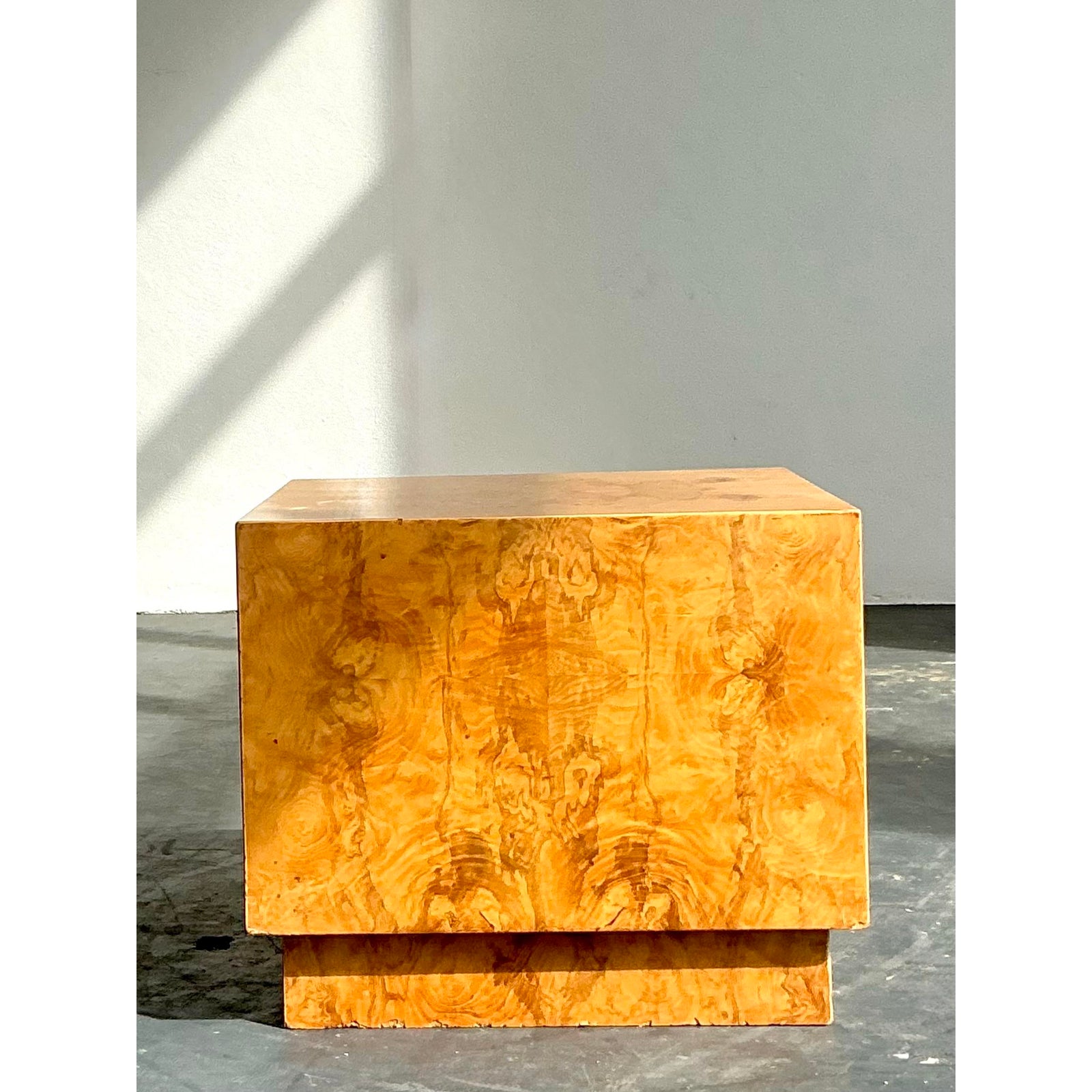Vintage Boho Burl Wood Cube Side Table - Back view