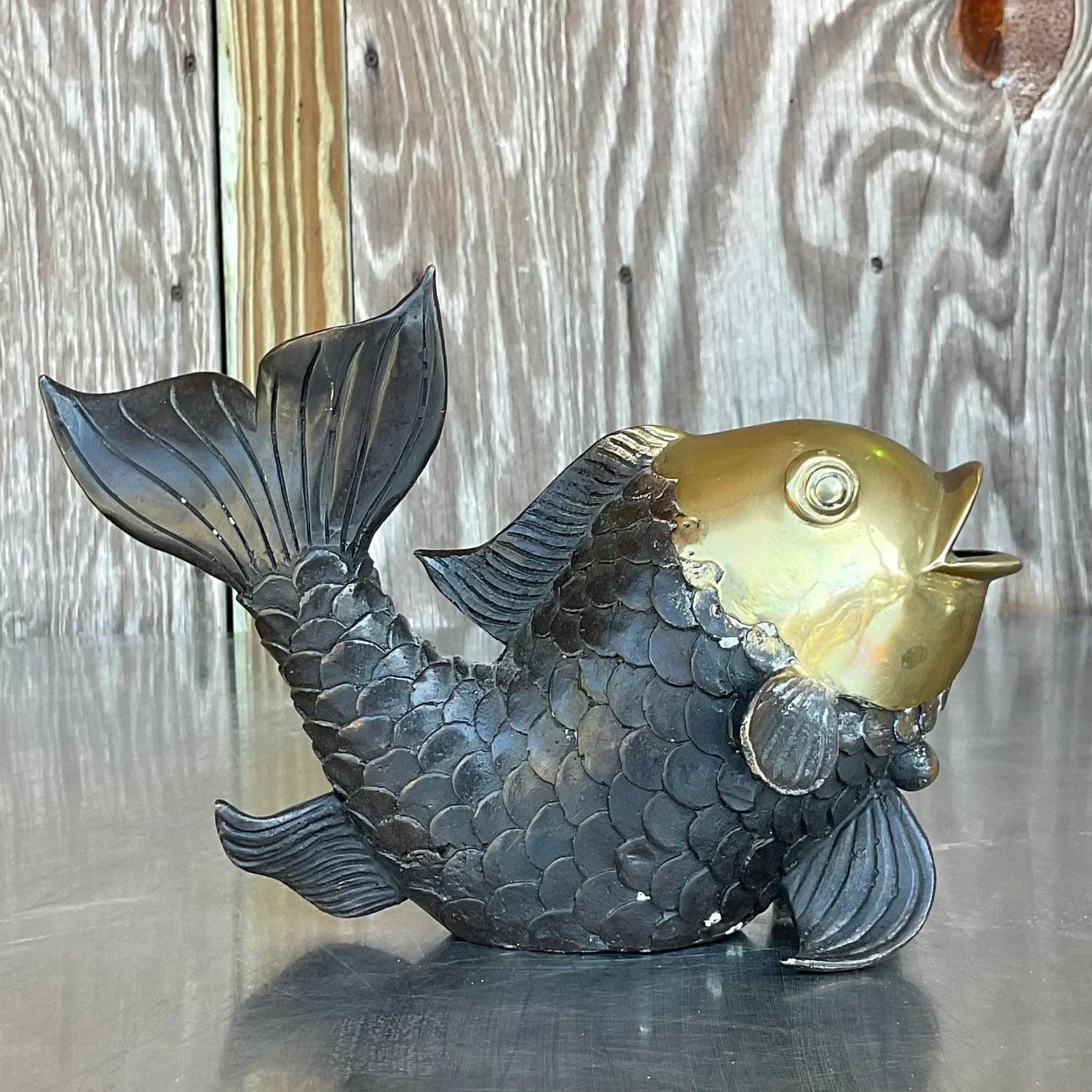 Vintage Boho Burnishes Brass Koi Fish - Detail view