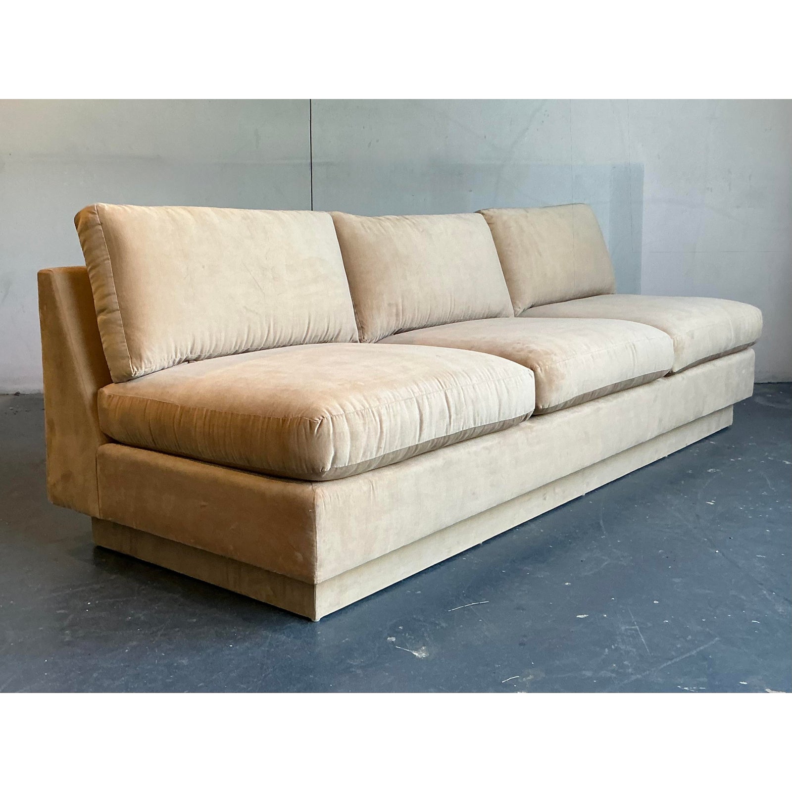 Vintage Boho Camel Slipper Sofa - Side view
