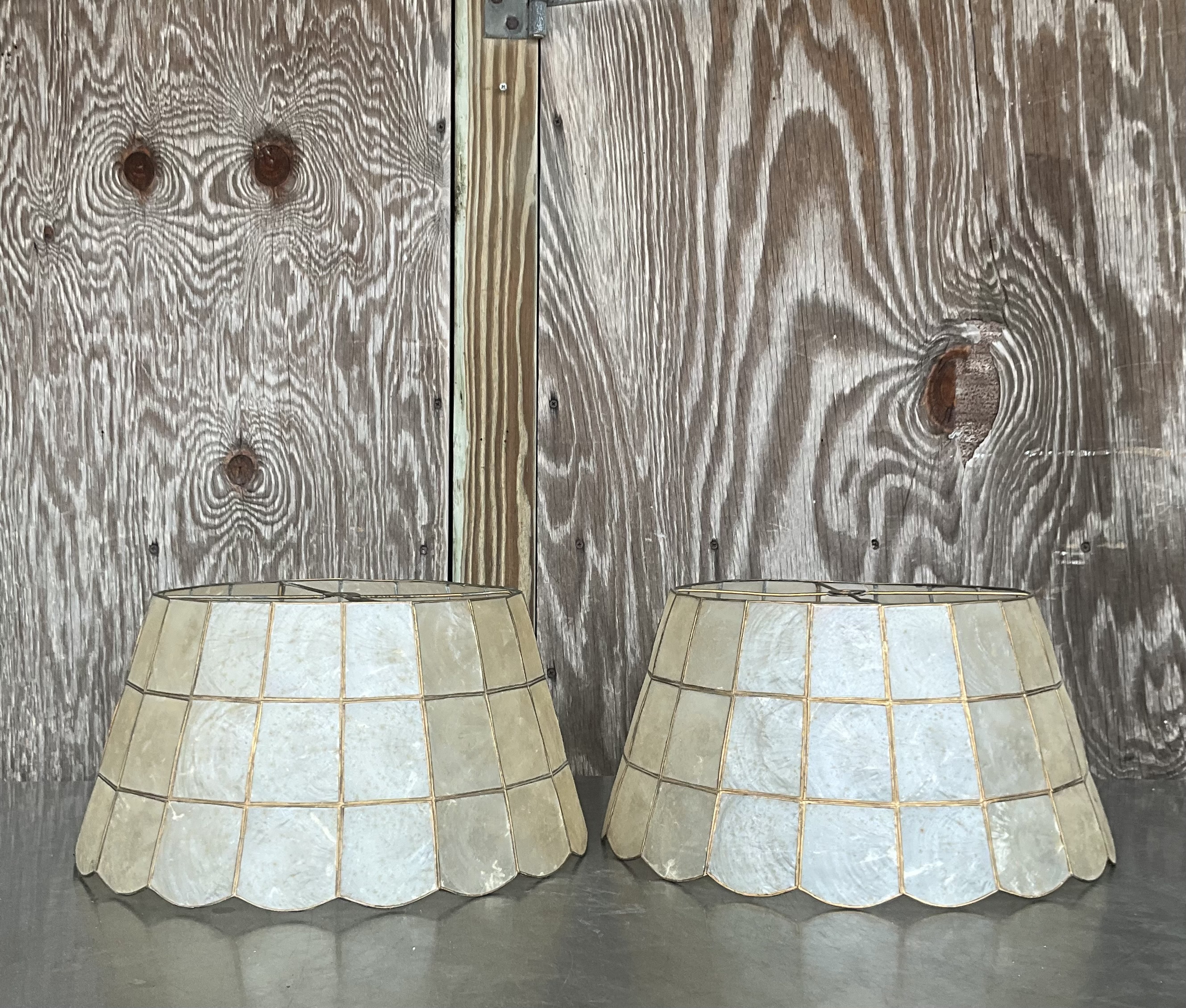 Vintage Boho Capiz Shell Lamp Shades- a Pair - Side view