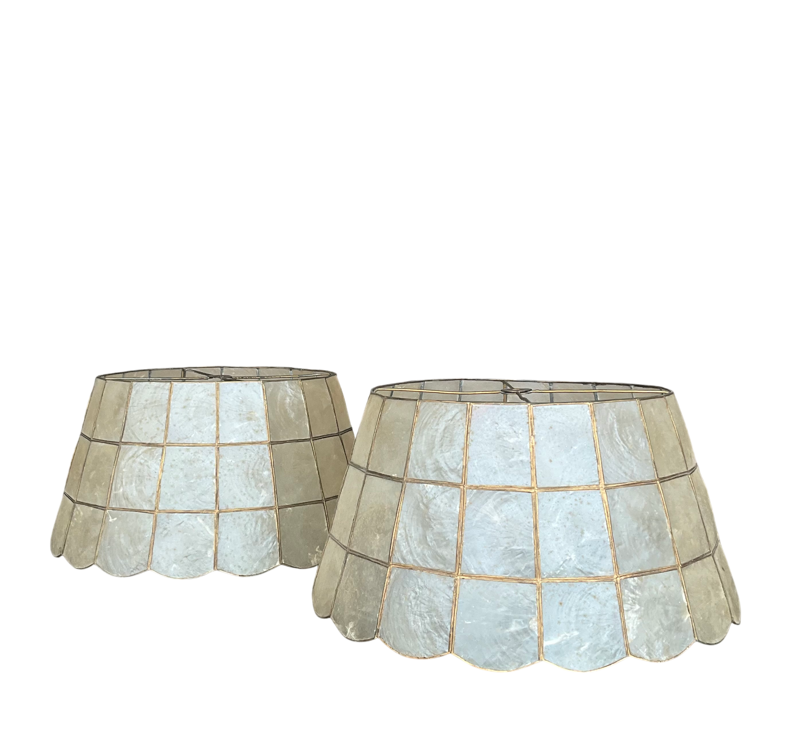 Vintage Boho Capiz Shell Lamp Shades- a Pair - Detail view