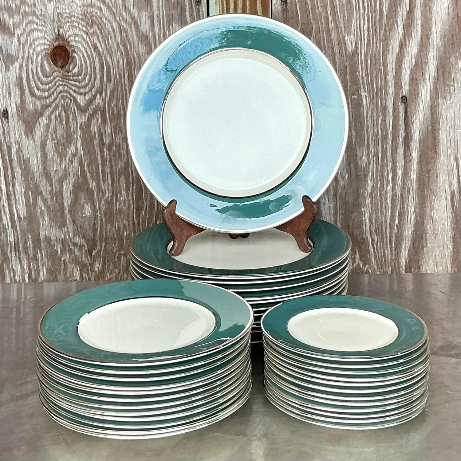 Vintage Boho Carole Stupell Jade Band China - Set of 36 - Top view