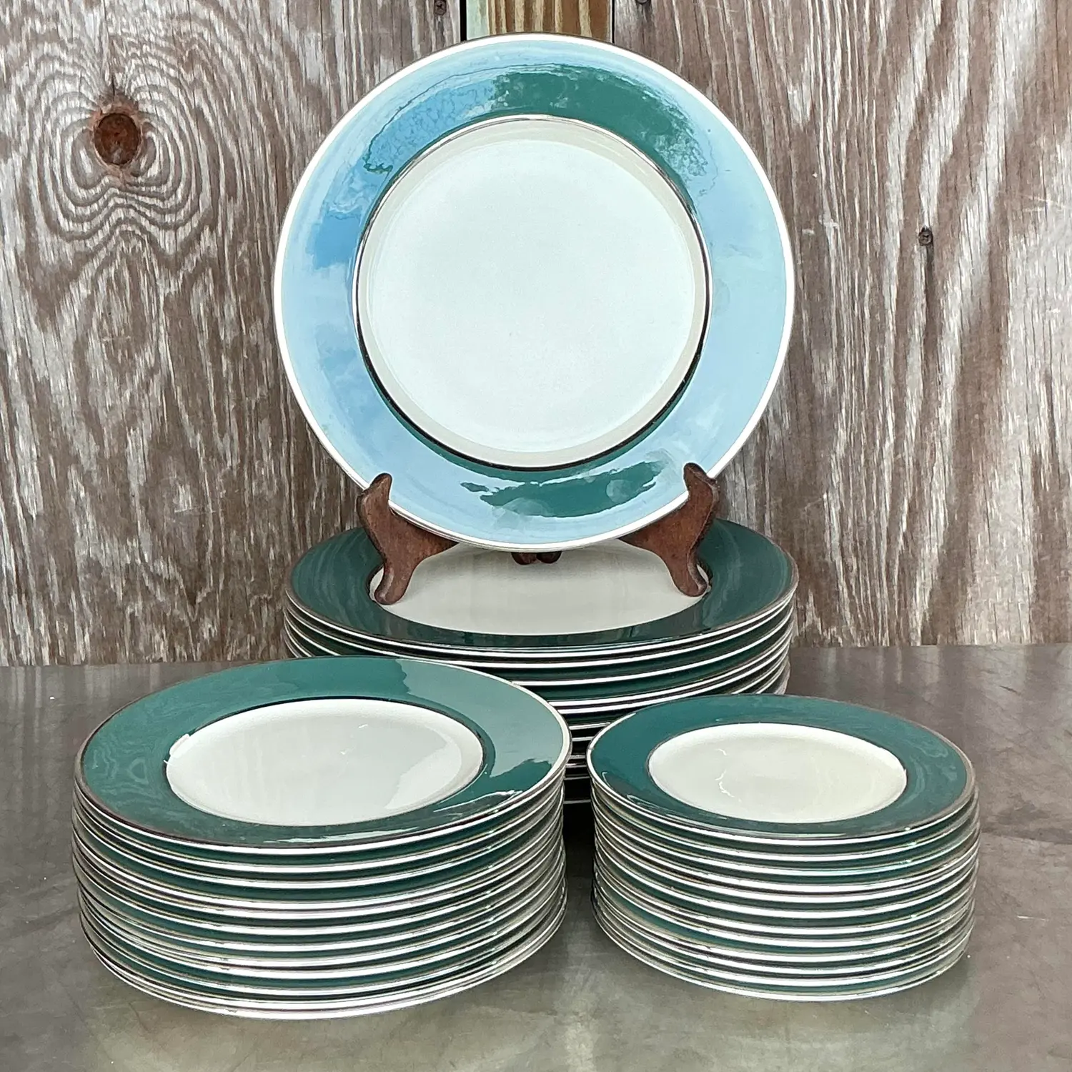 Vintage Boho Carole Stupell Jade Band China - Set of 36 - Side view