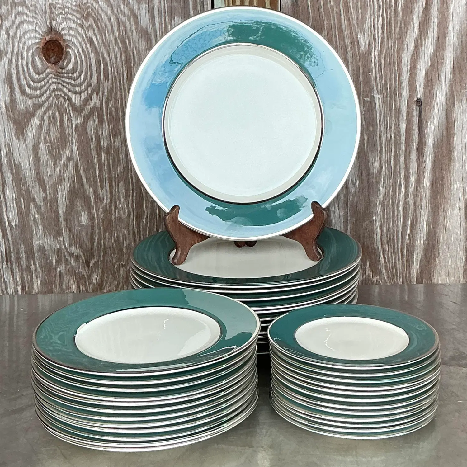 Vintage Boho Carole Stupell Jade Band China - Set of 36 - Detail view