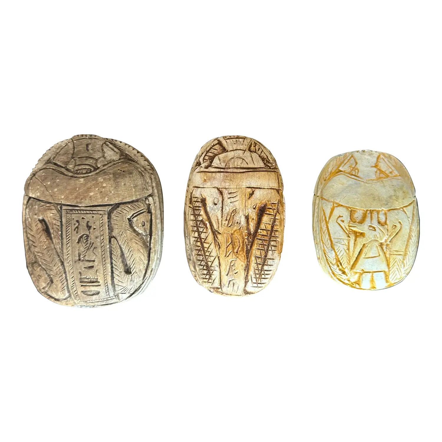 Vintage Boho Carved Egyptian Scarabs - Set of 3