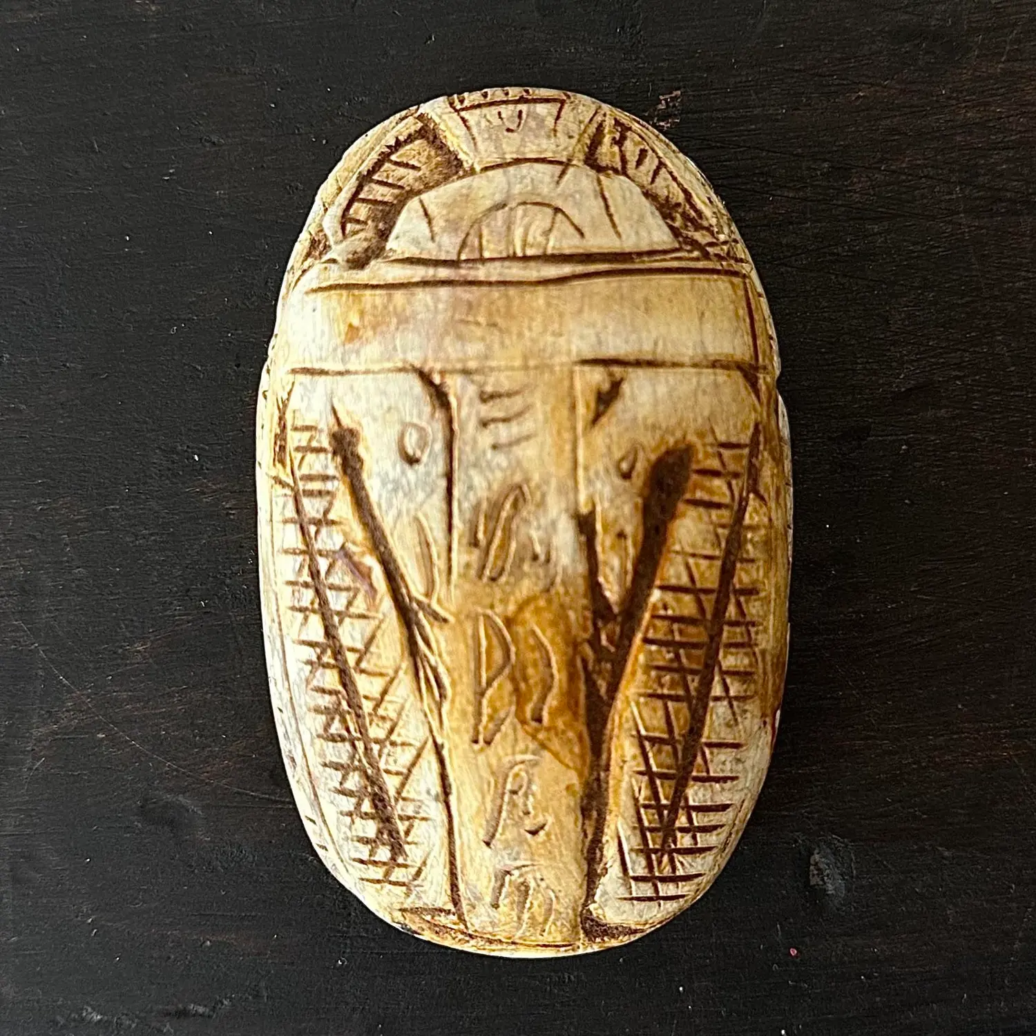 Vintage Boho Carved Egyptian Scarabs - Set of 3 - Top view
