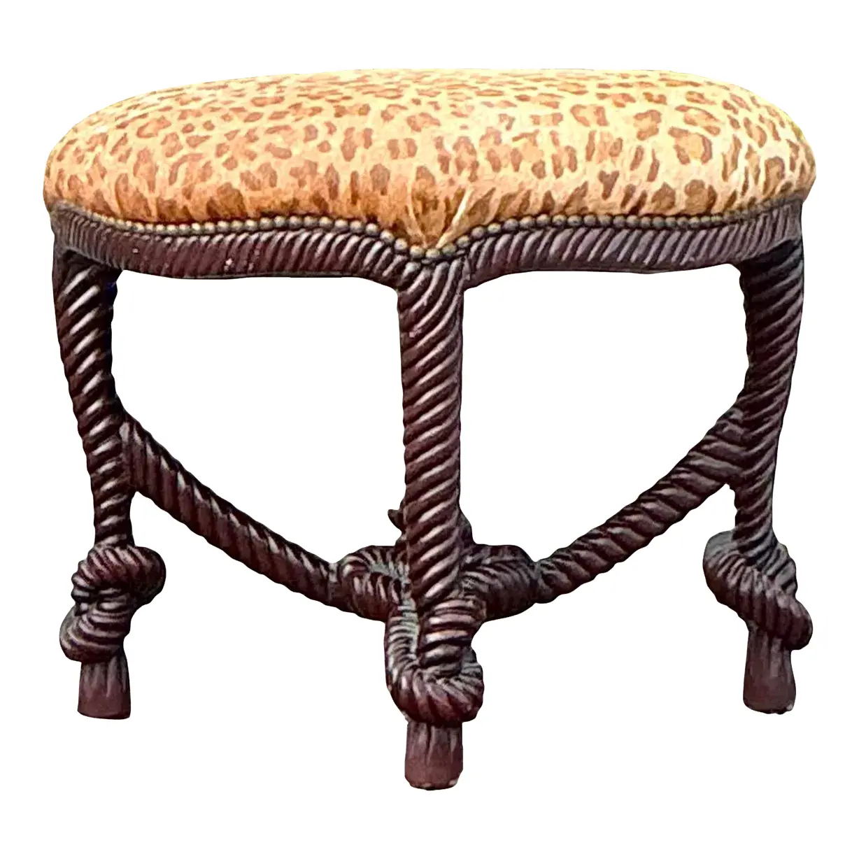 Vintage Boho Carved Knot Low Stool