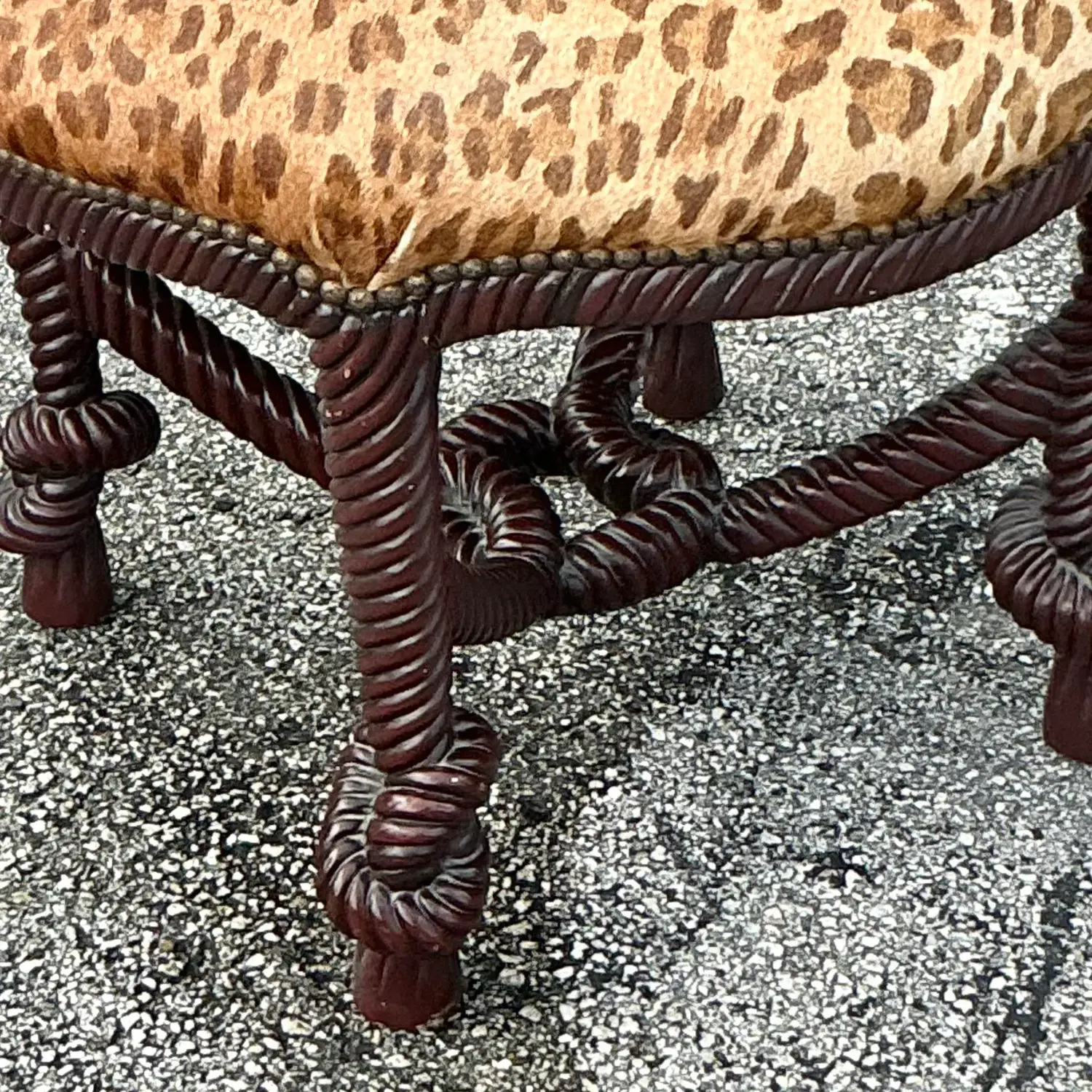 Vintage Boho Carved Knot Low Stool - Detail view