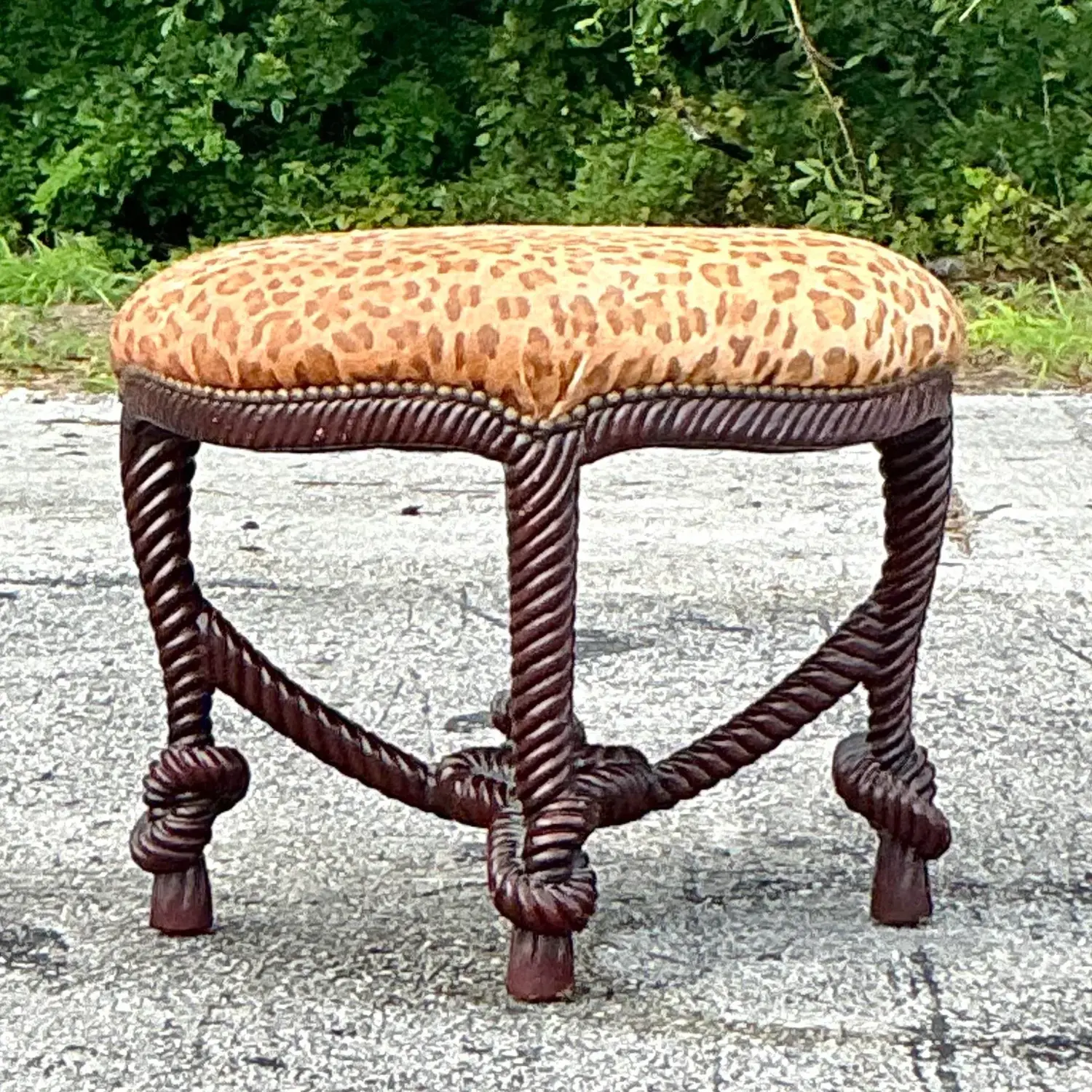 Vintage Boho Carved Knot Low Stool - Back view