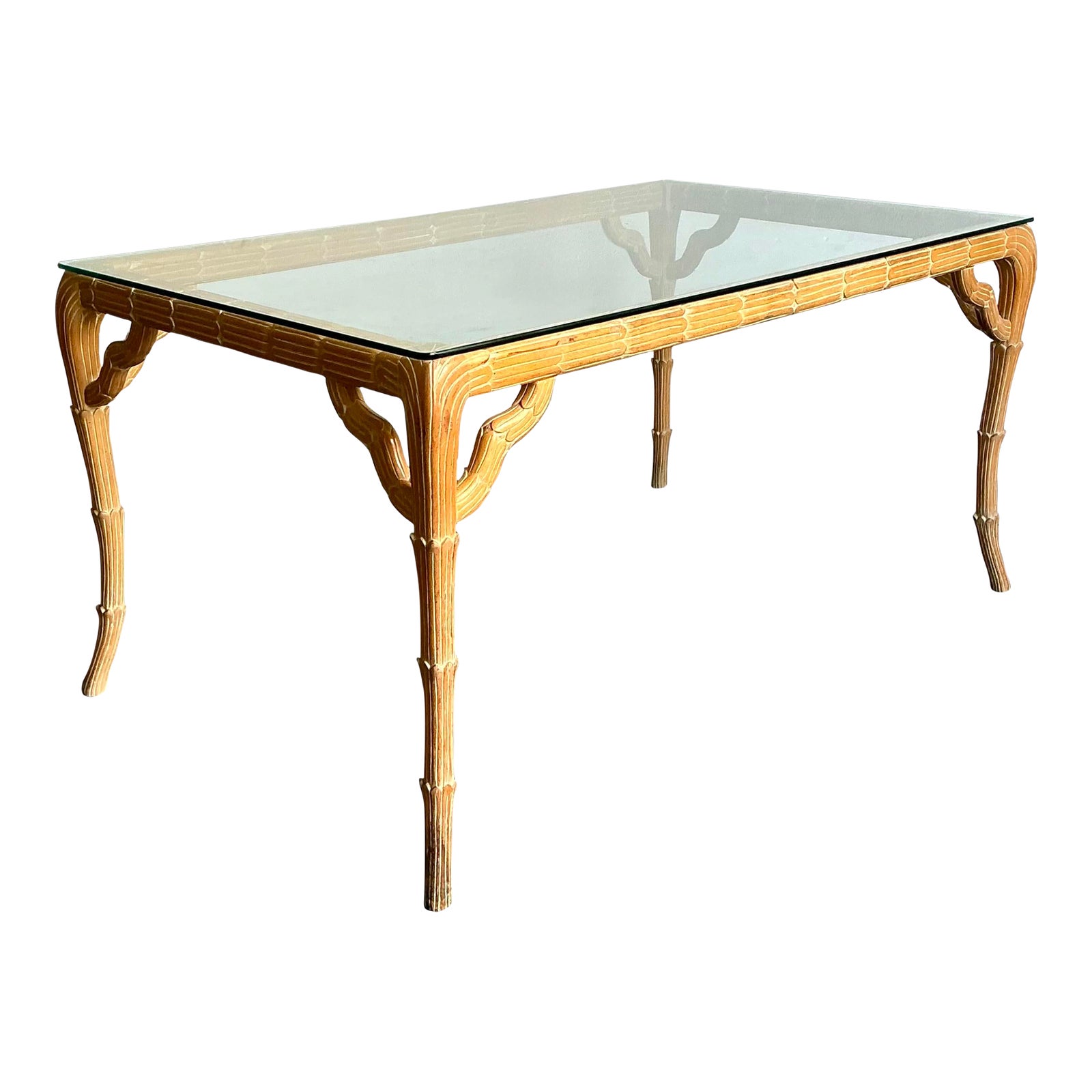 Vintage Boho Carved Laurel Leaf Dining Table