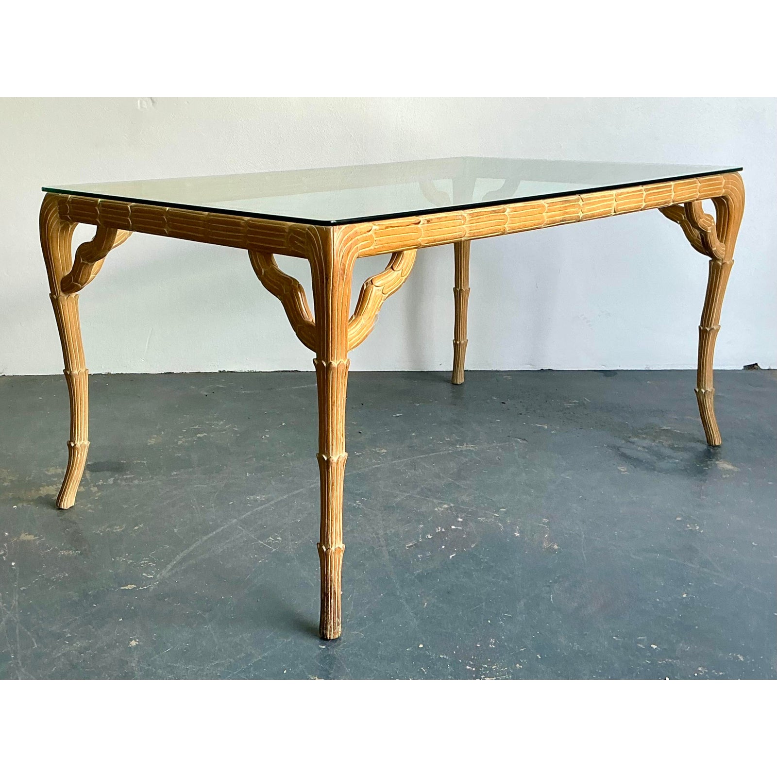 Vintage Boho Carved Laurel Leaf Dining Table - Detail view