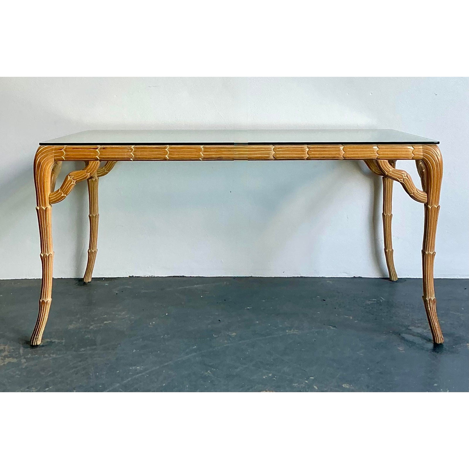 Vintage Boho Carved Laurel Leaf Dining Table - Top view