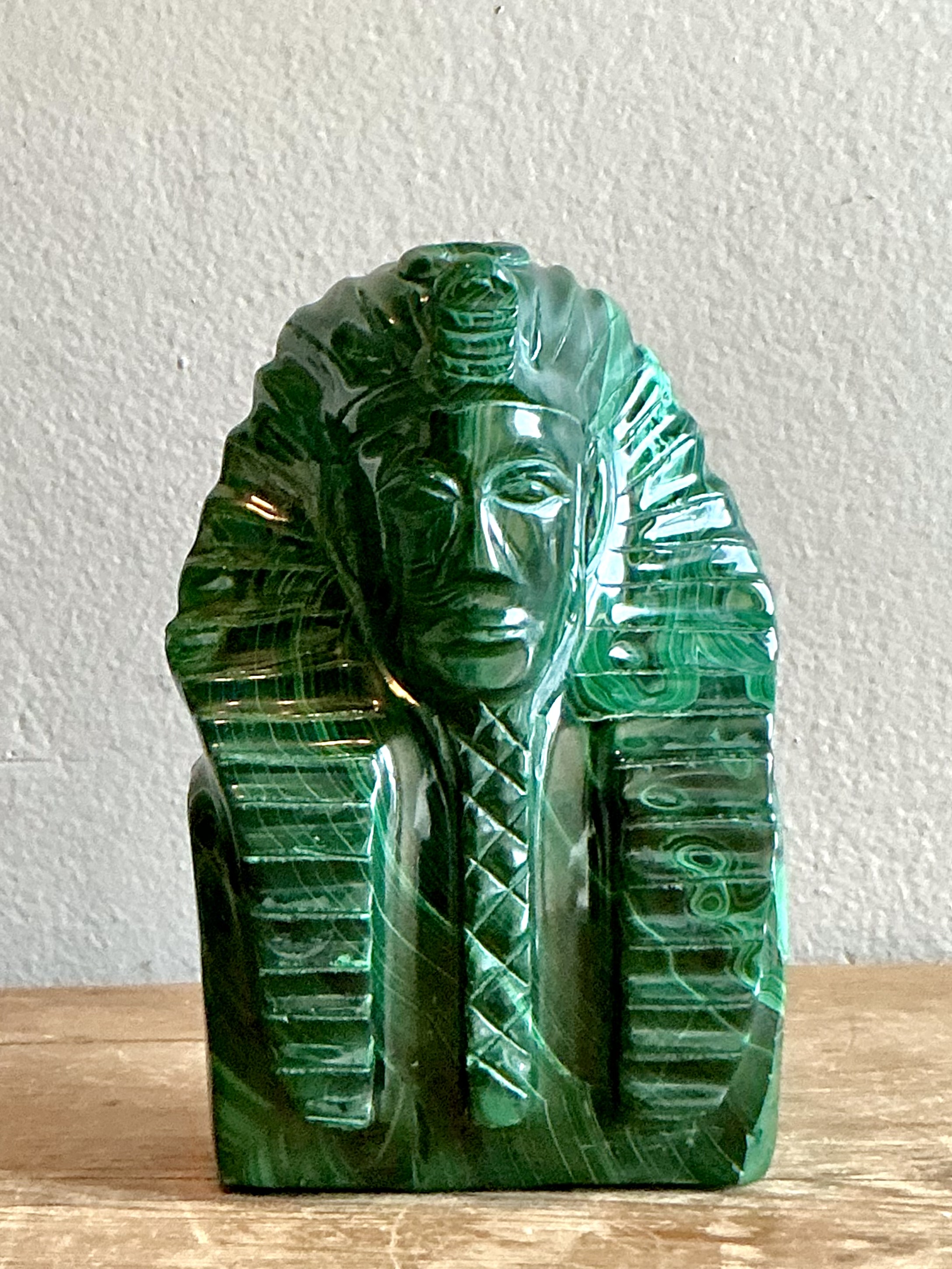 Vintage Boho Carved Malachite King Tut - Detail view