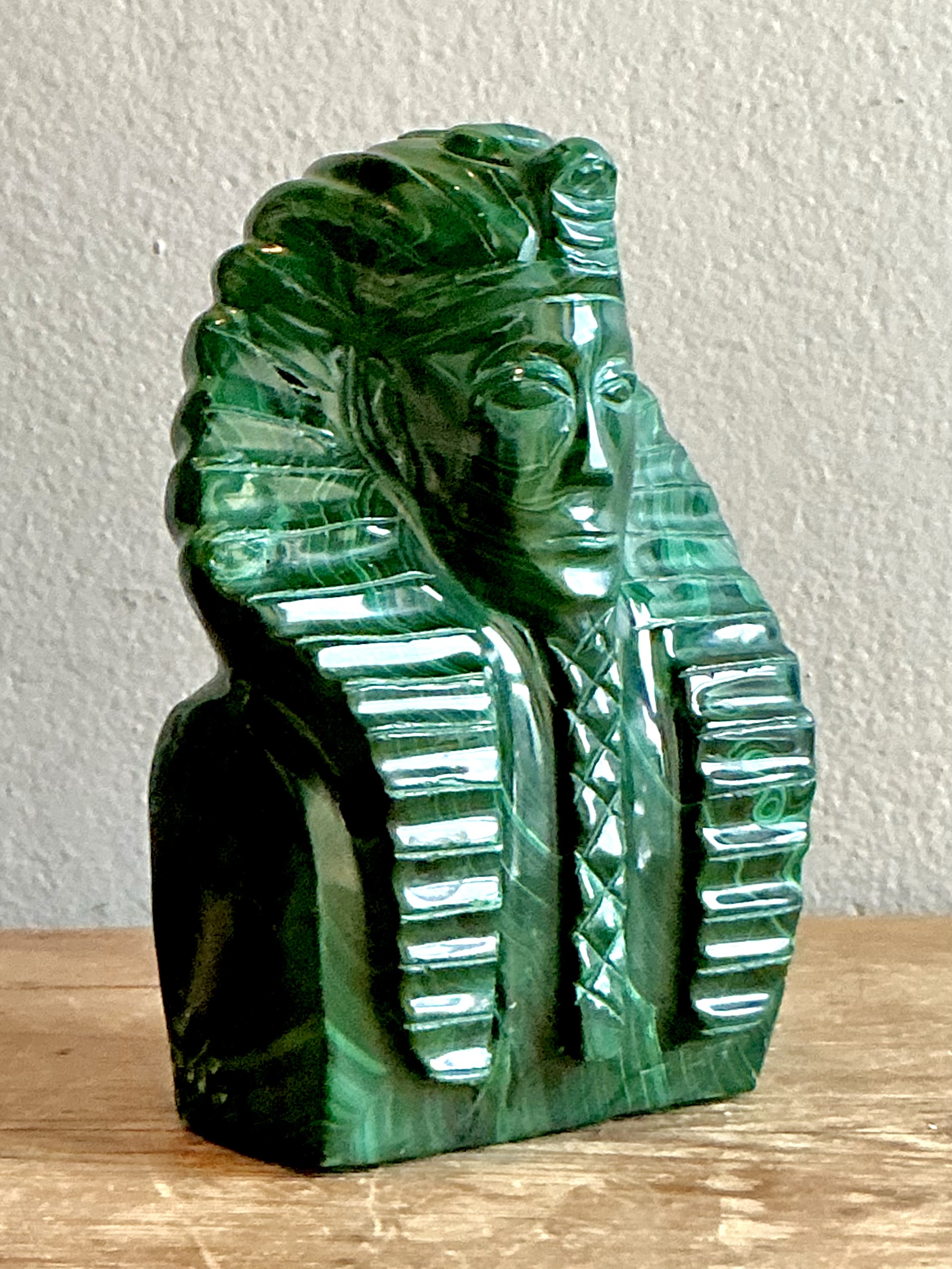 Vintage Boho Carved Malachite King Tut - Side view
