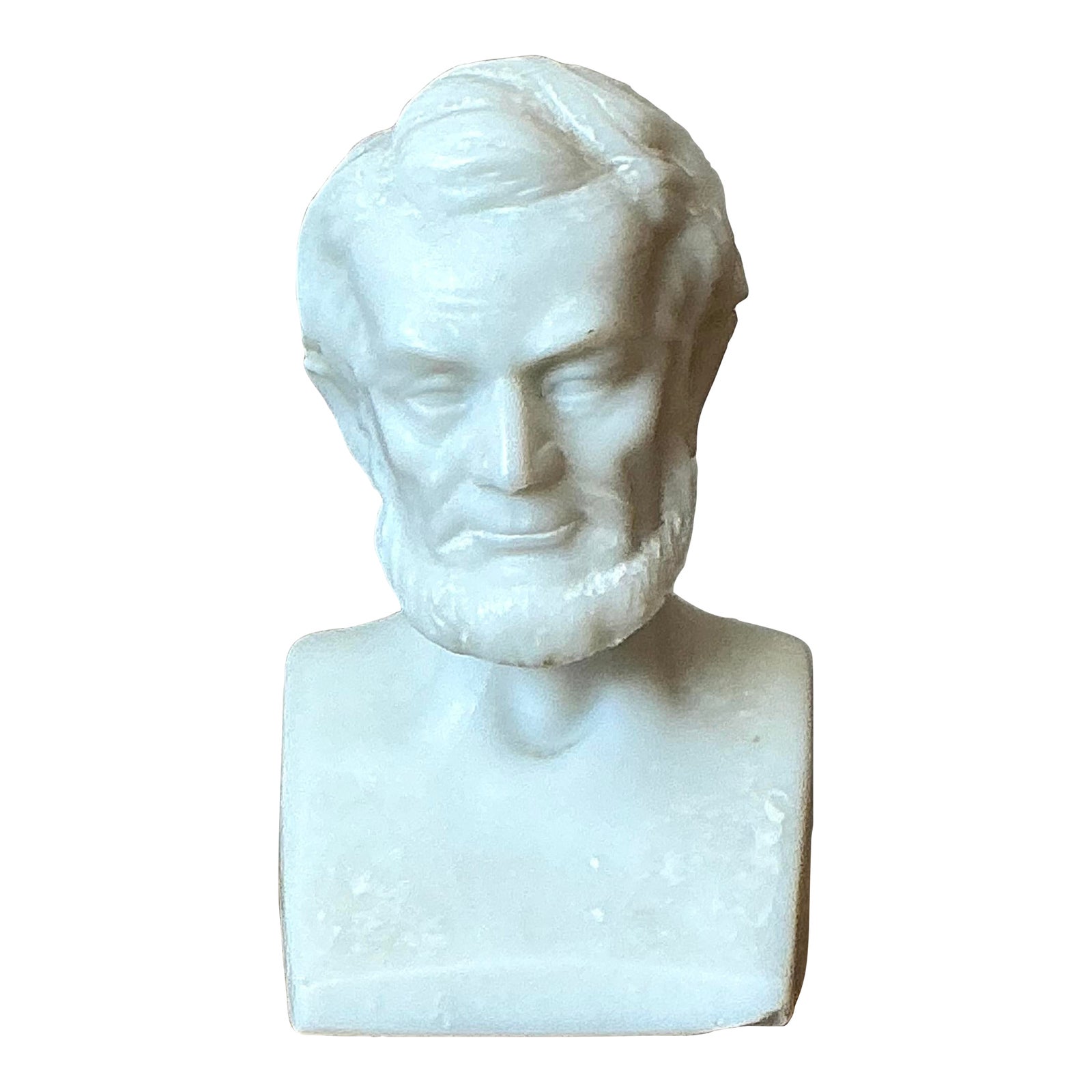 Vintage Boho Carved Marble Bust of a Lincoln