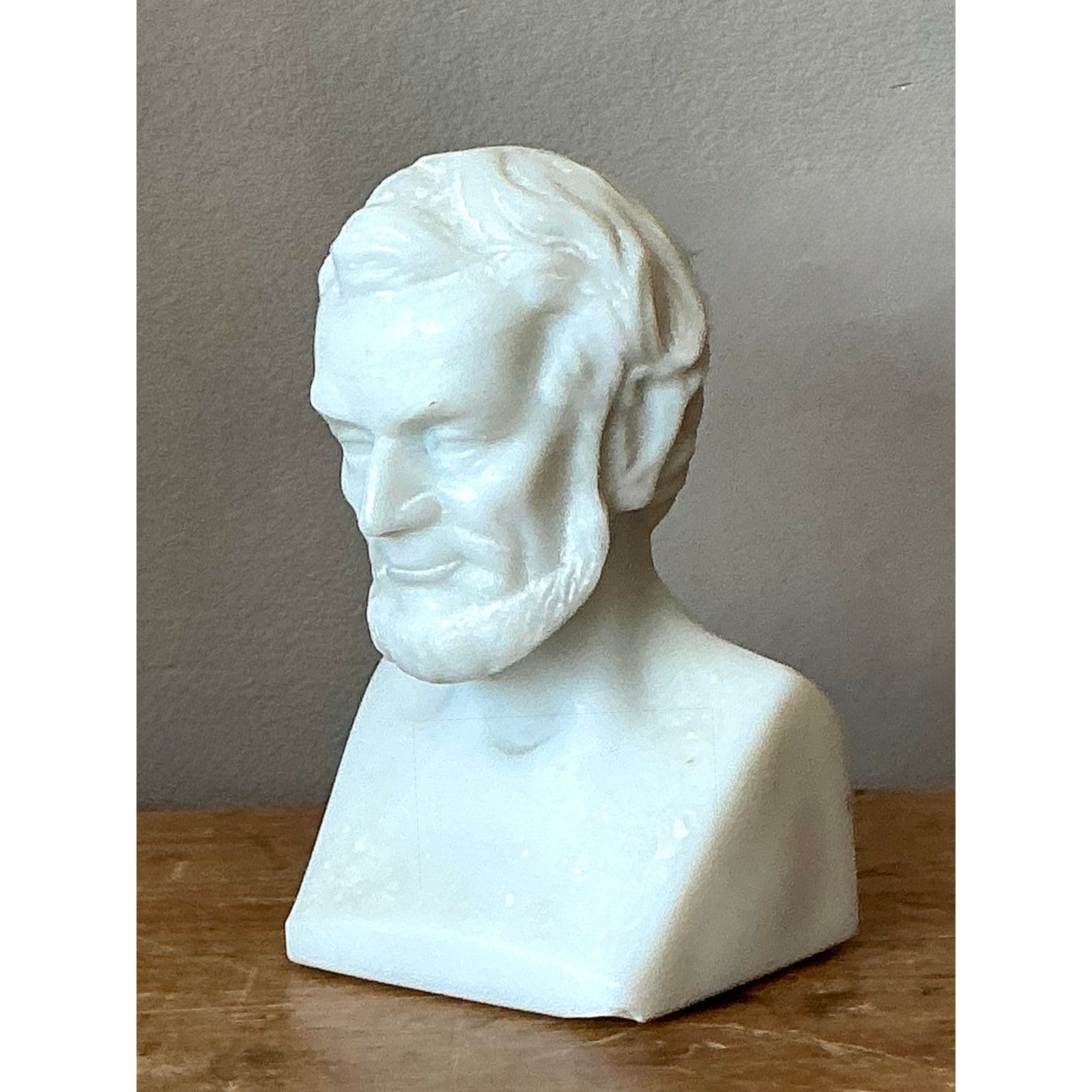 Vintage Boho Carved Marble Bust of a Lincoln - Top view