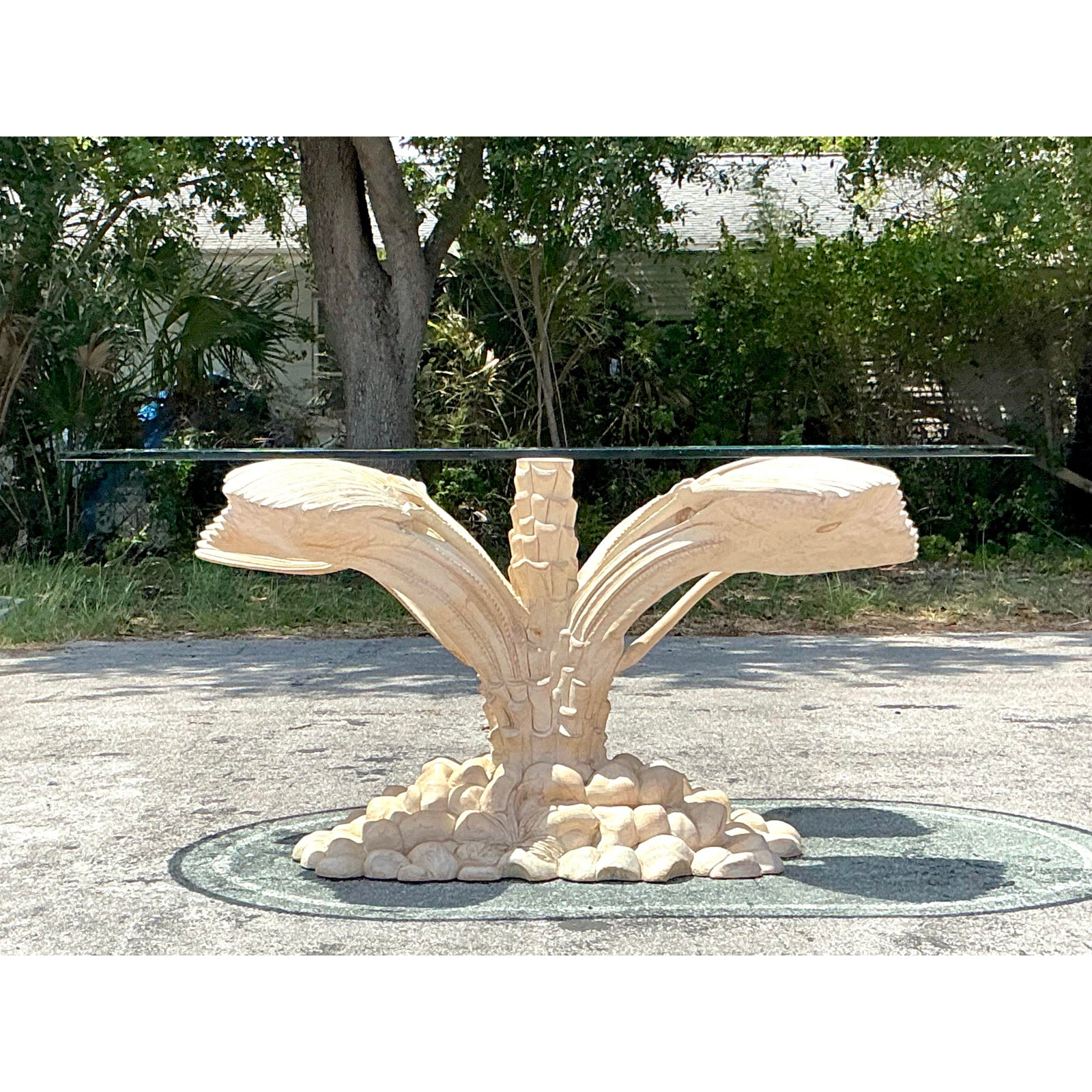 Vintage Boho Carved Palm Tree Dining Table - Side view