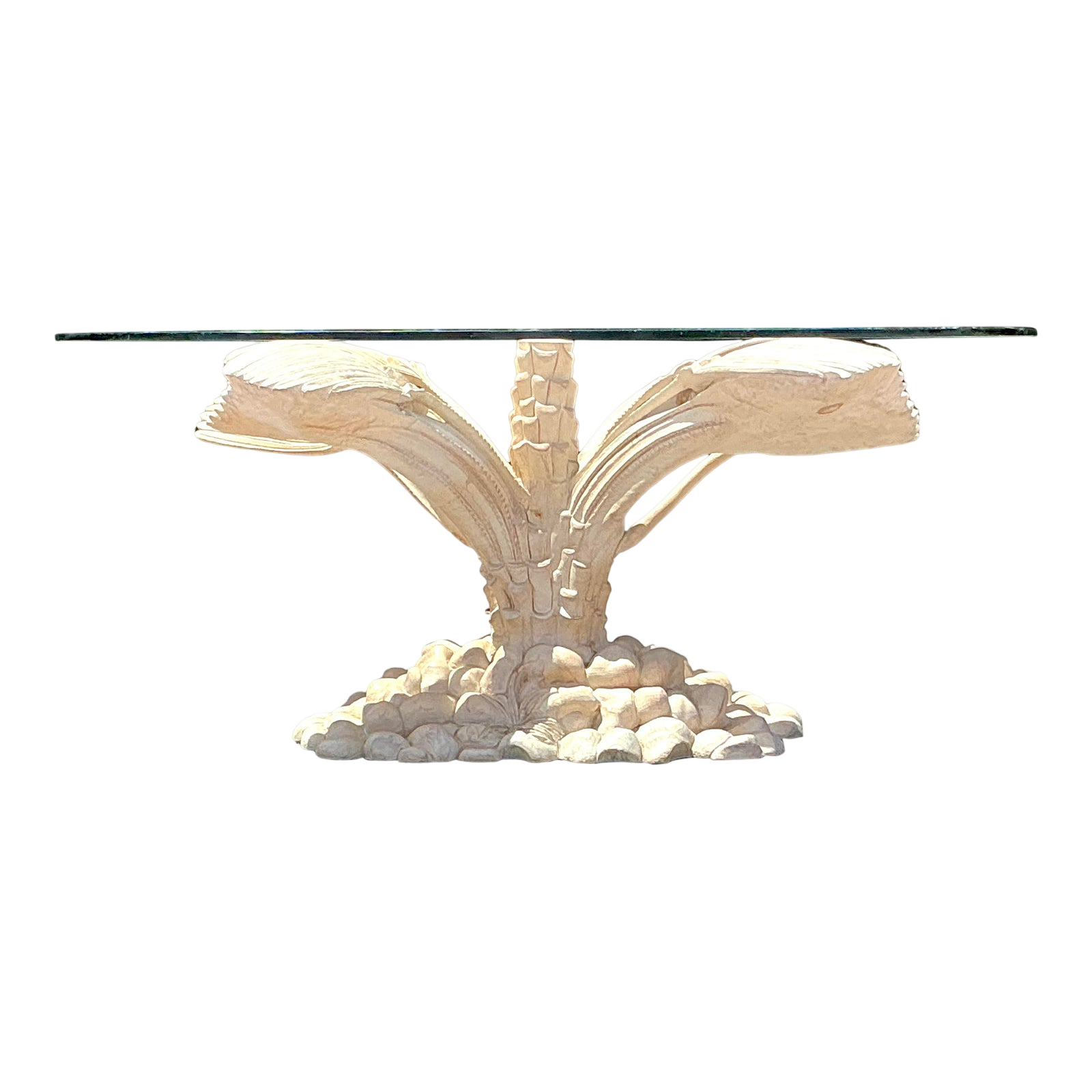 Vintage Boho Carved Palm Tree Dining Table - Detail view