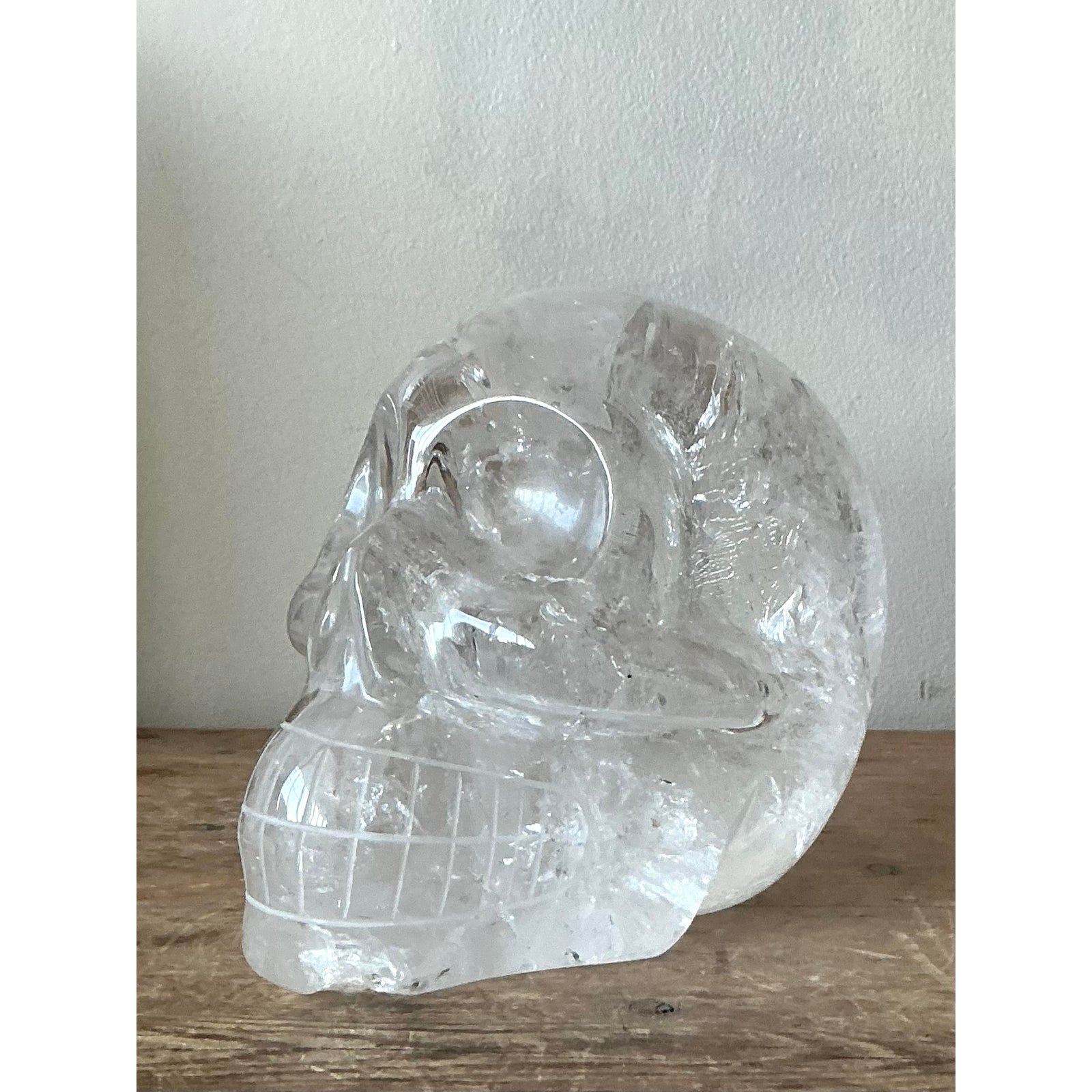 Vintage Boho Carved Rock Crystal Skull - Detail view