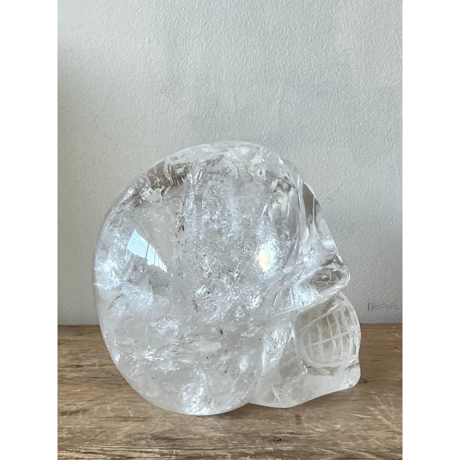 Vintage Boho Carved Rock Crystal Skull - Side view