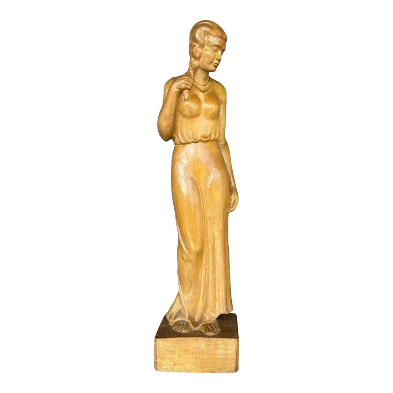Vintage Boho Carved Sculpture of Woman