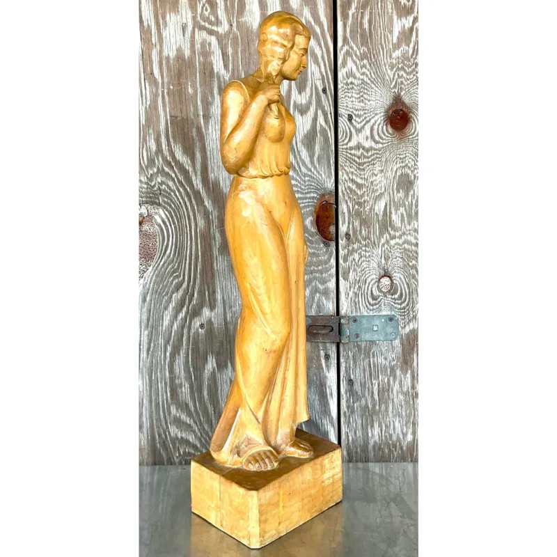 Vintage Boho Carved Sculpture of Woman - Detail view