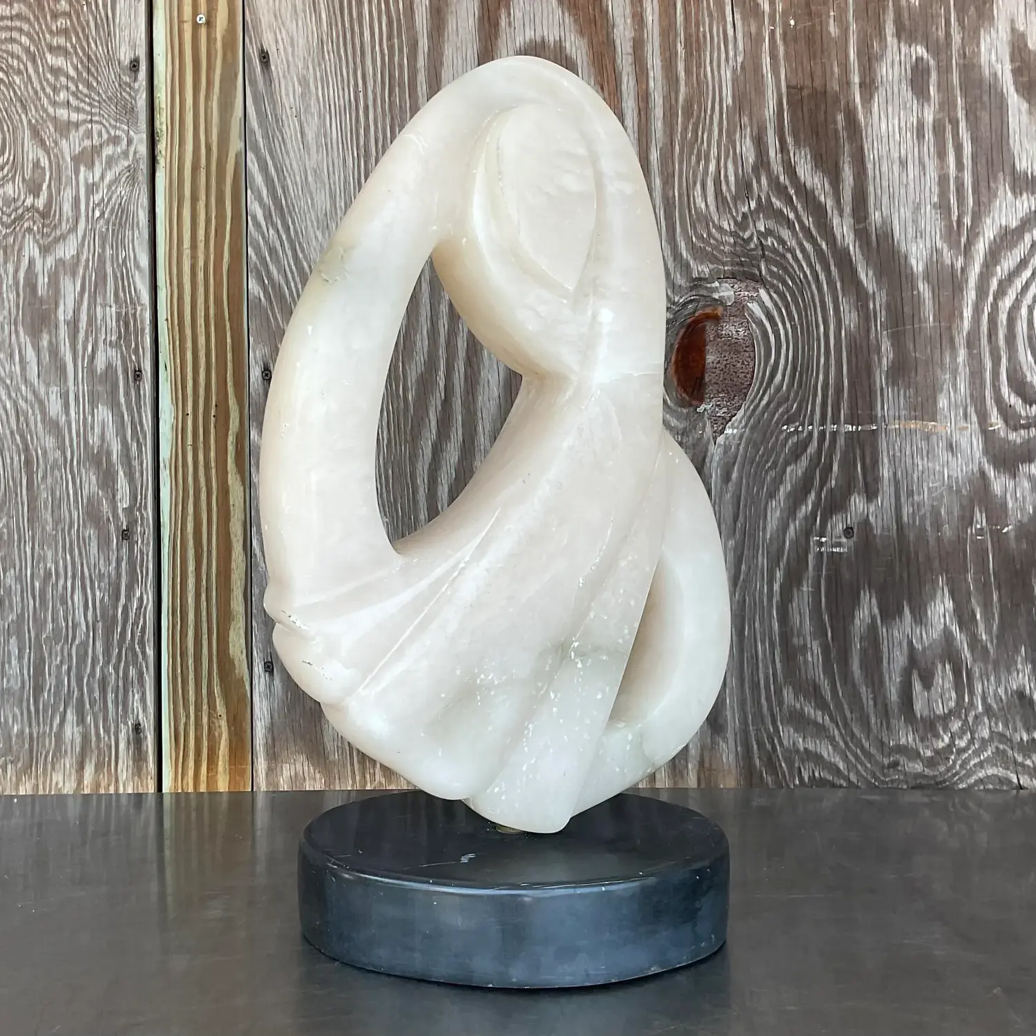 Vintage Boho Carved Stone Abstract Sculpture - Side view