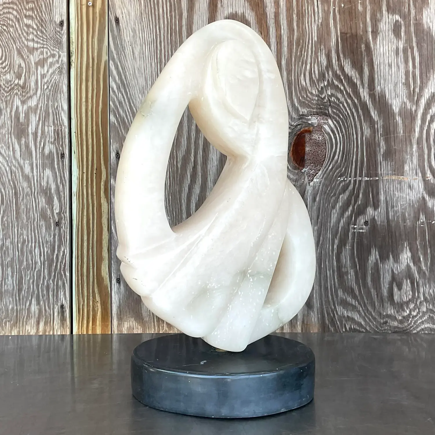 Vintage Boho Carved Stone Abstract Sculpture - Back view