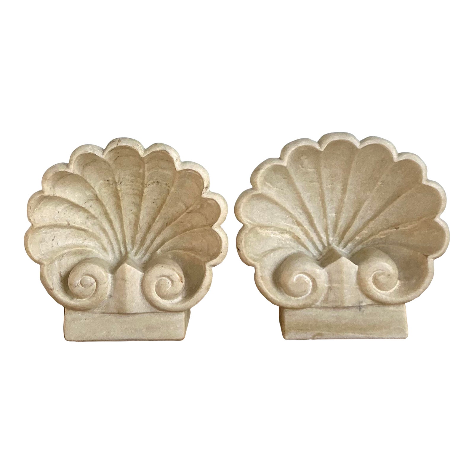 Vintage Boho Carved Stone Clam Shell Fonts - A Pair