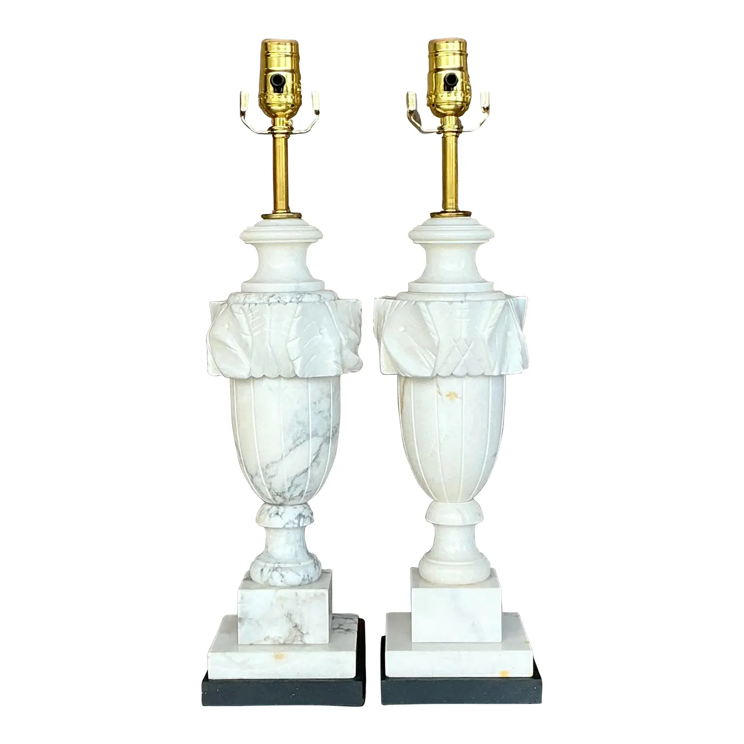 Vintage Boho Carved Stone Leaf Lamps - a Pair