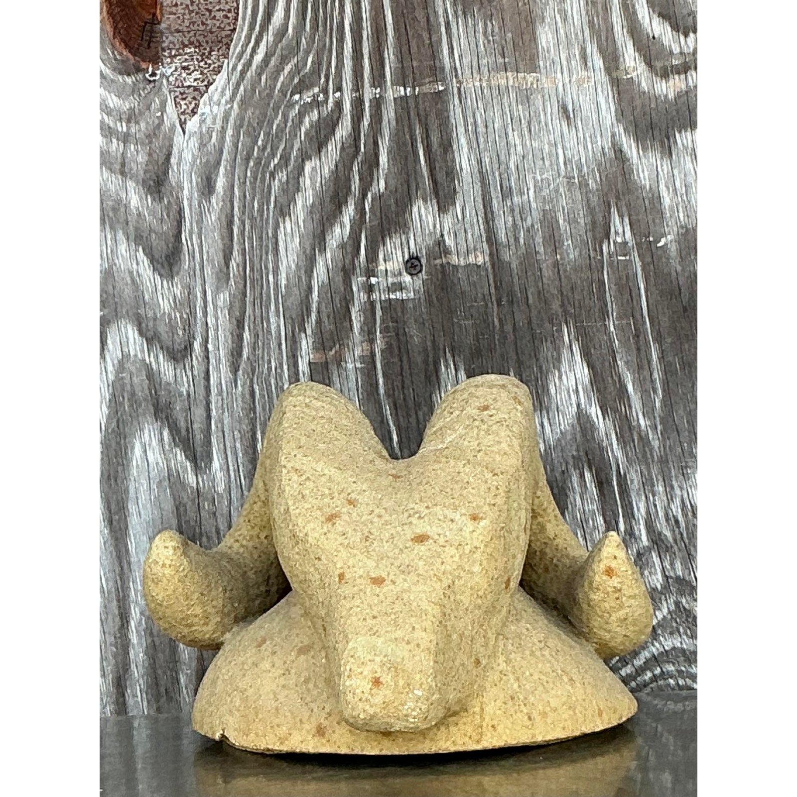 Vintage Boho Carved Stone Rams Head - Side view