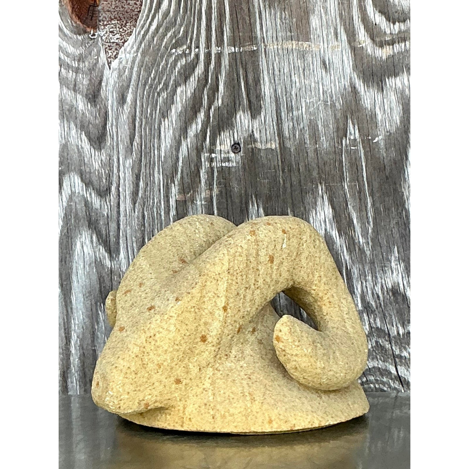 Vintage Boho Carved Stone Rams Head - Back view