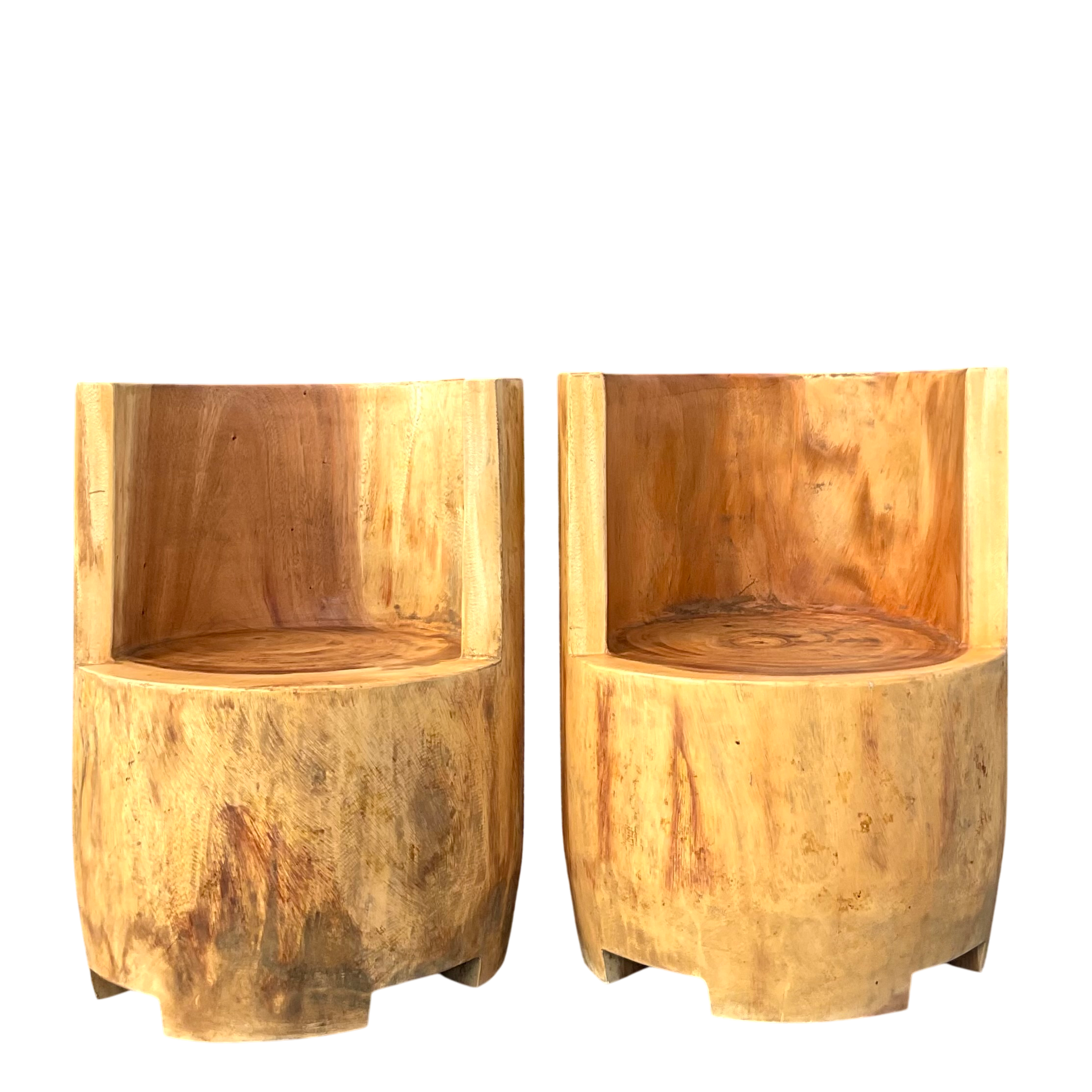 Vintage Boho Carved Stump Chairs- a Pair  - Detail view